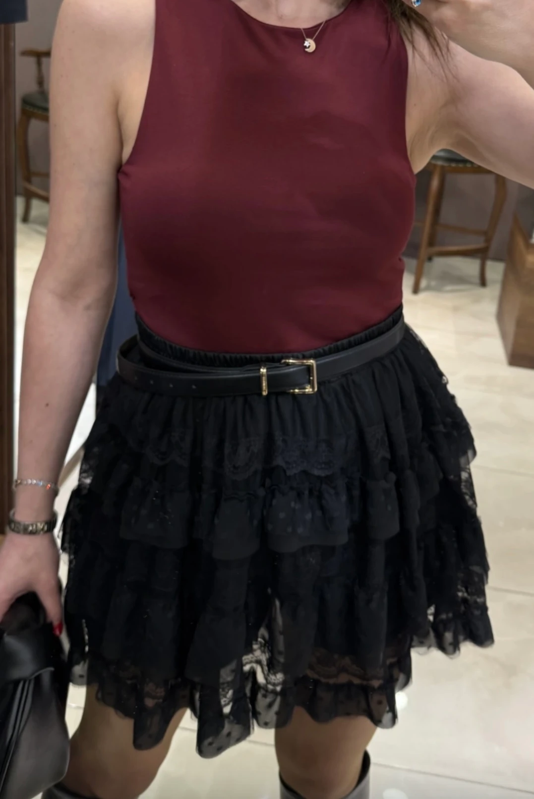 Dantel Katlı Mini Etek