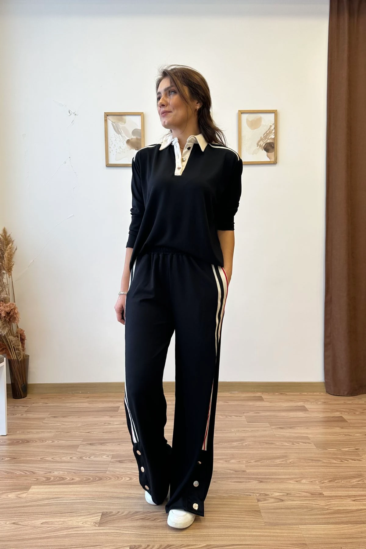 Şeritli Düğmeli İkili Takım