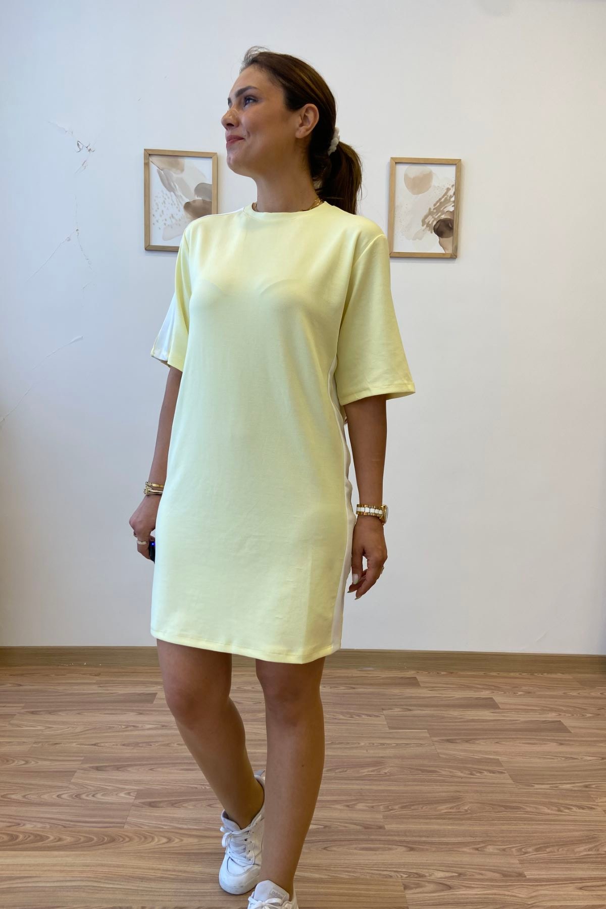Şeritli Modal Kumaş Tshirt Elbise
