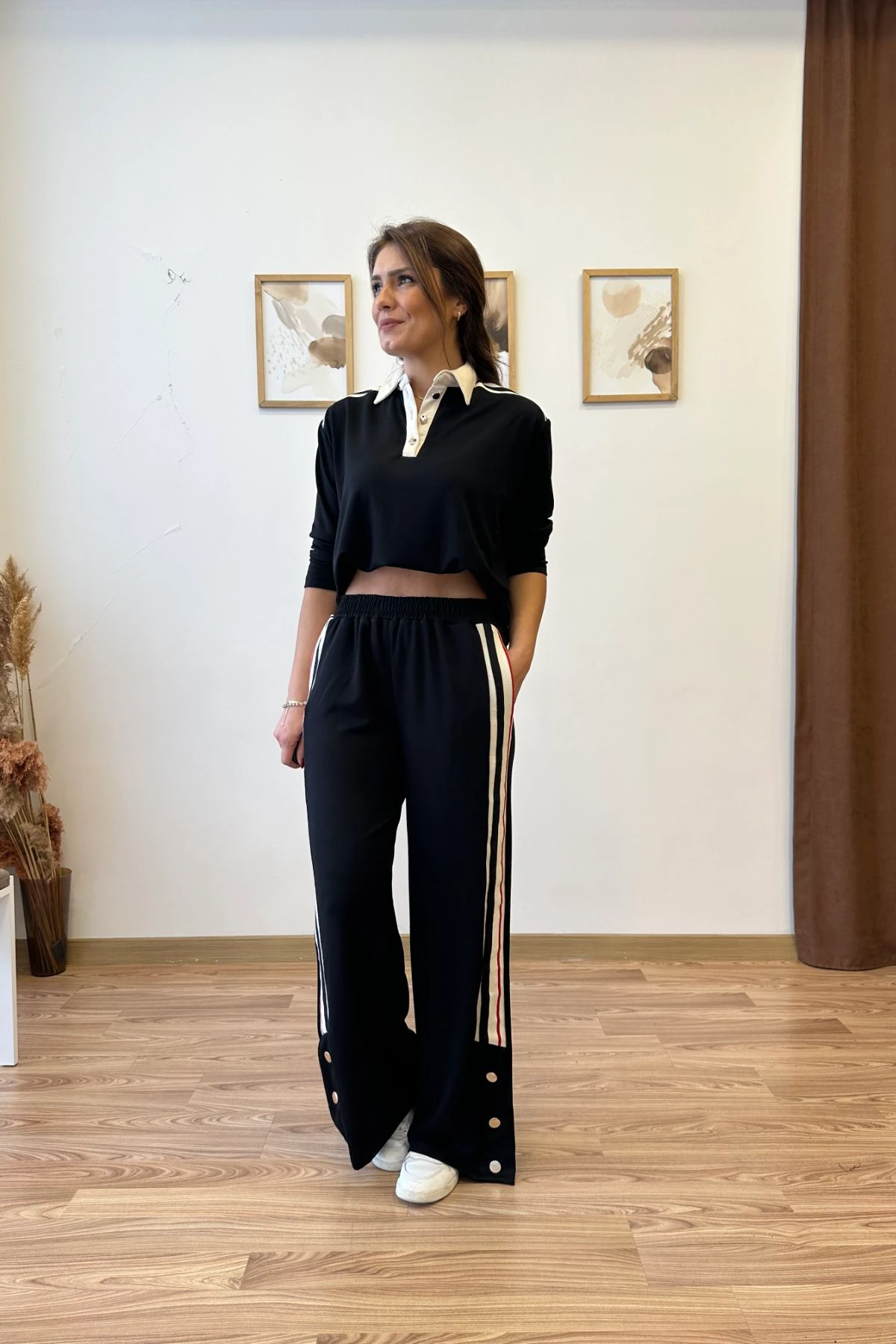 Şeritli Düğmeli İkili Takım