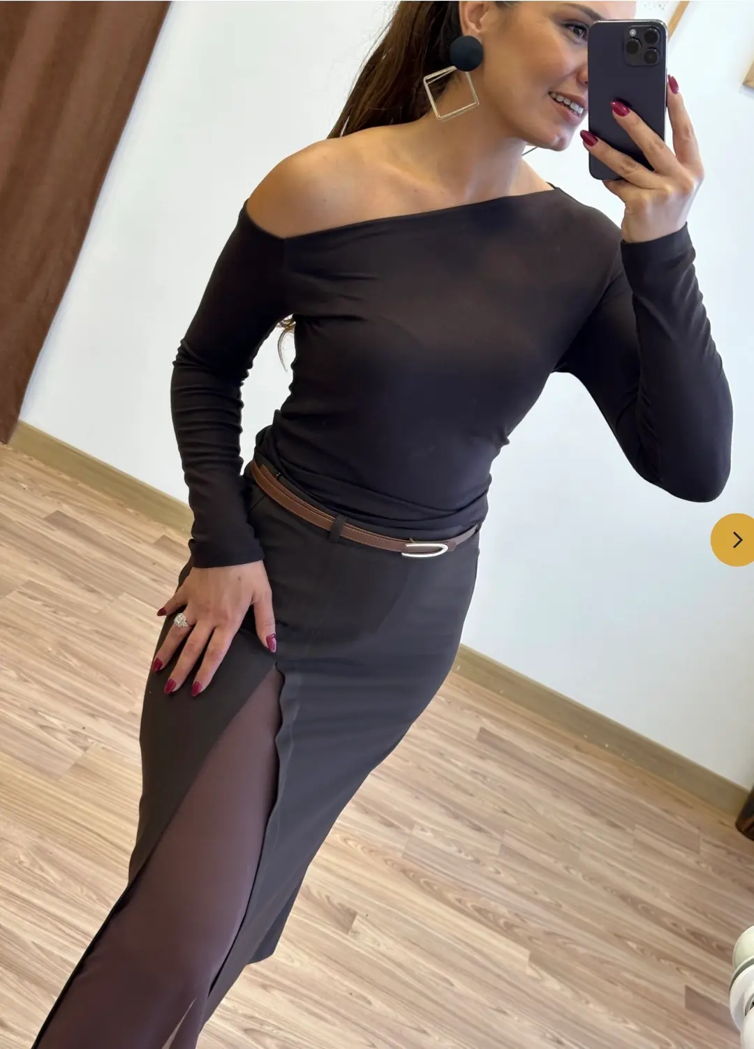 Düşük Omuzlu Body- Kahverengi