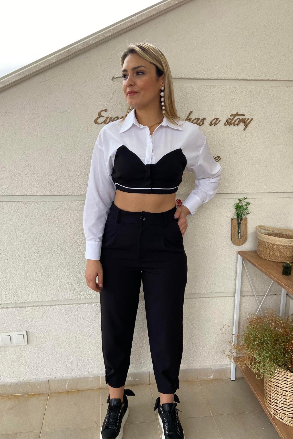  2. Ürün 1 ₺ 🖤 Beyaz Straplez Görünümlü Crop Gömlek