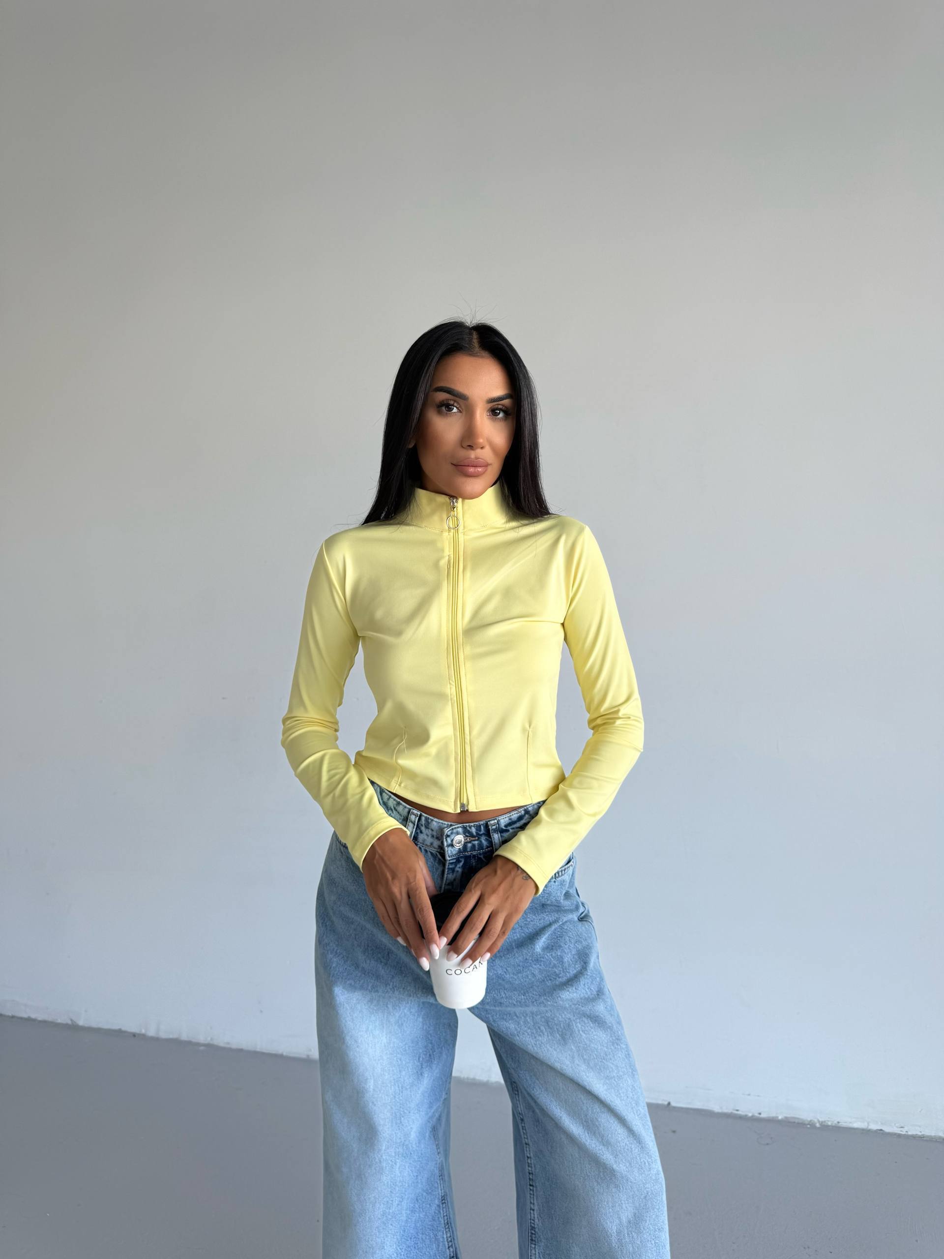 Parmak Geçirmeli Sweatshirt - sarı