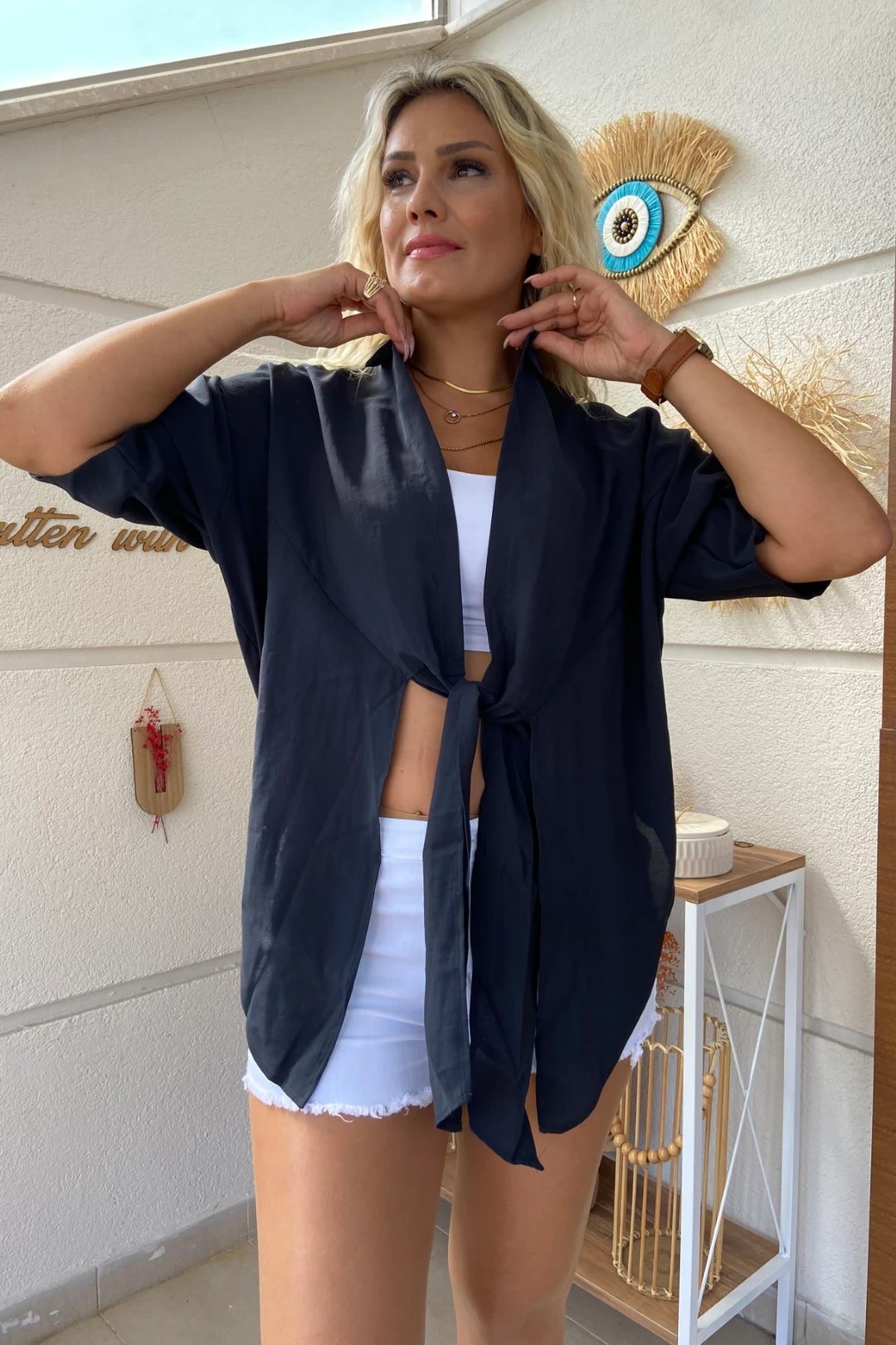 Modal Kumaş Kimono Bağlamalı Gömlek
