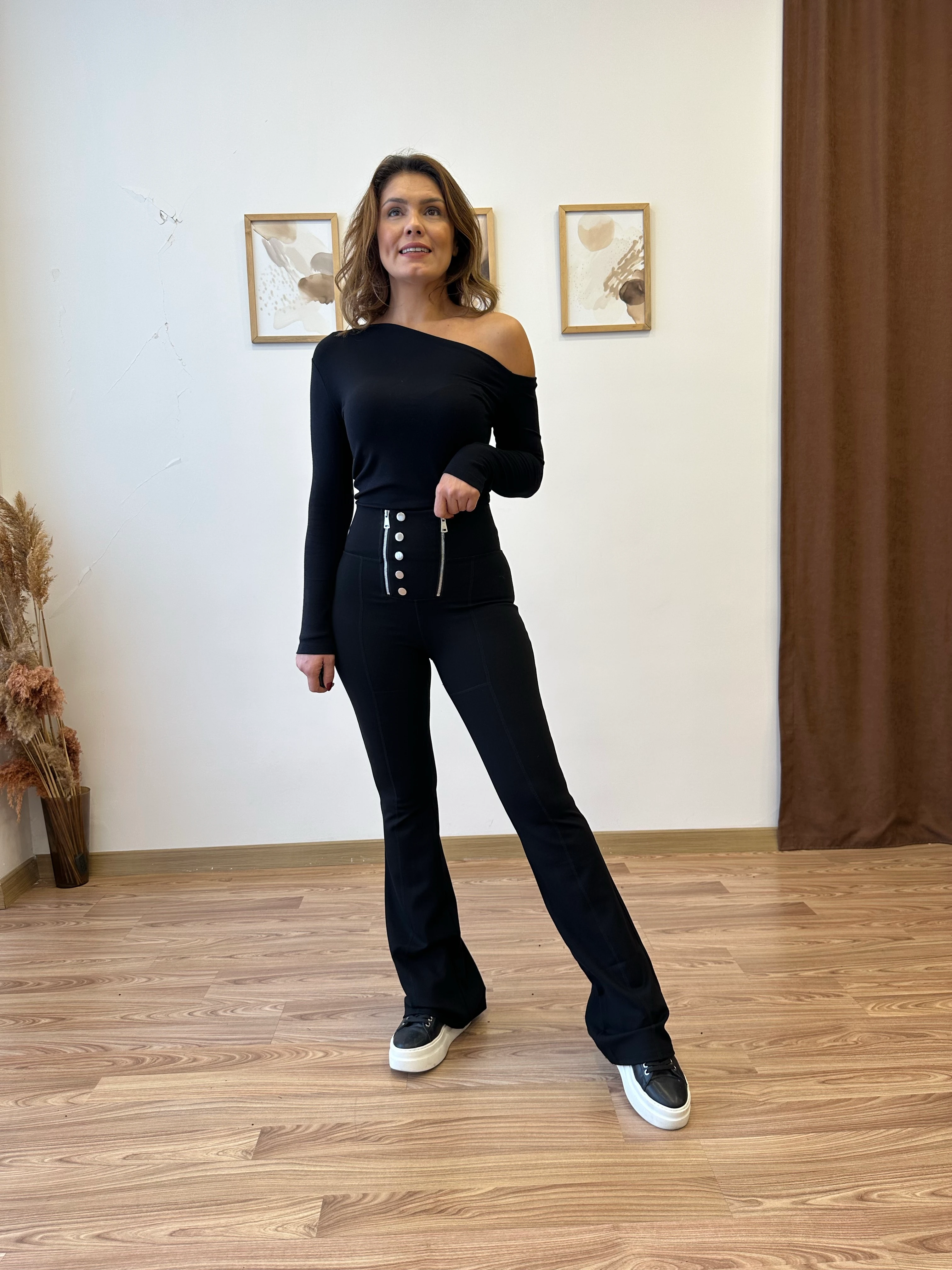 Çıtçıt Ve Fermuar Aksesuarlı İspanyol Paça Pantolon