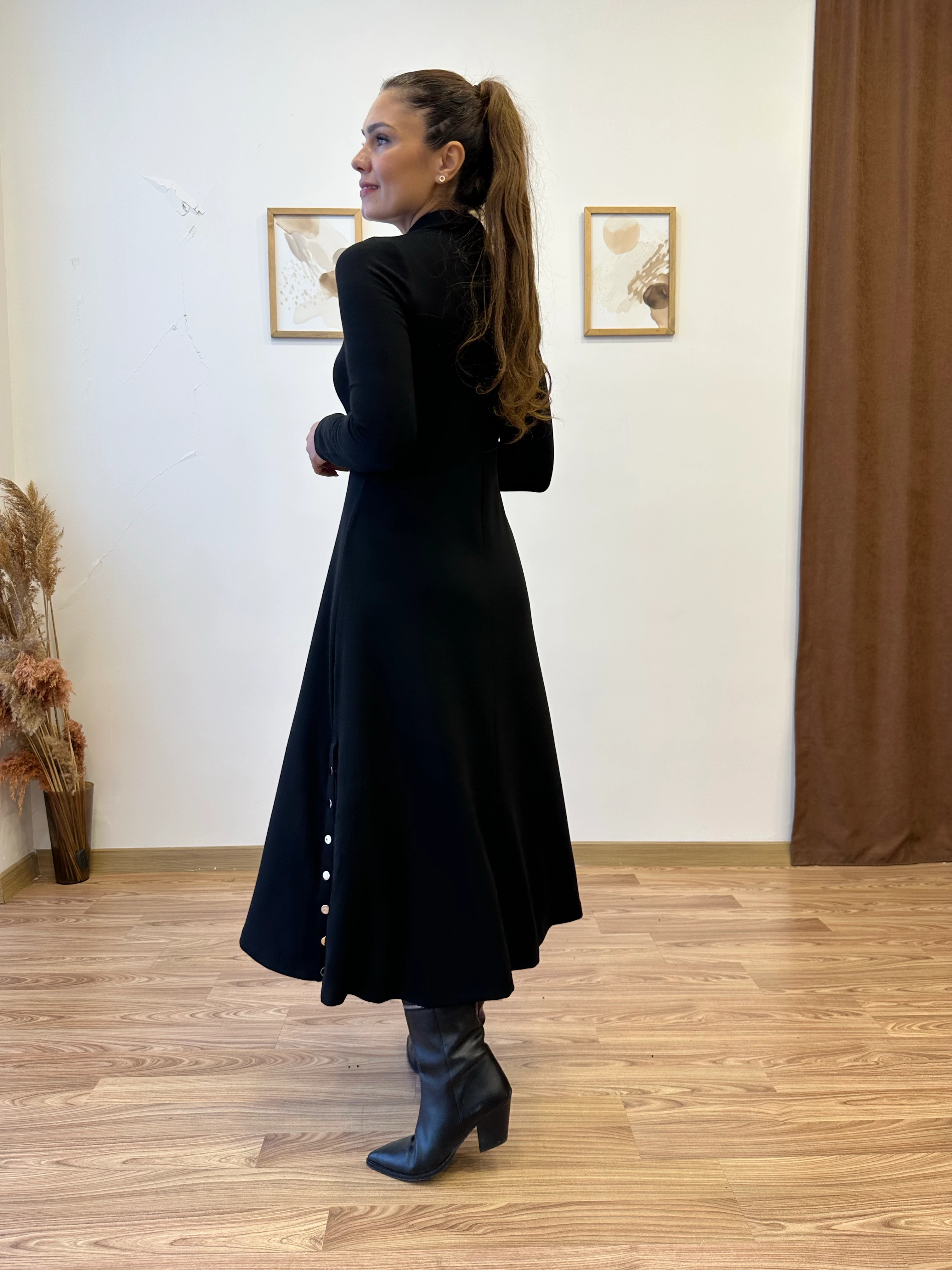 Çıtçıt Detaylı Uzun Triko Elbise