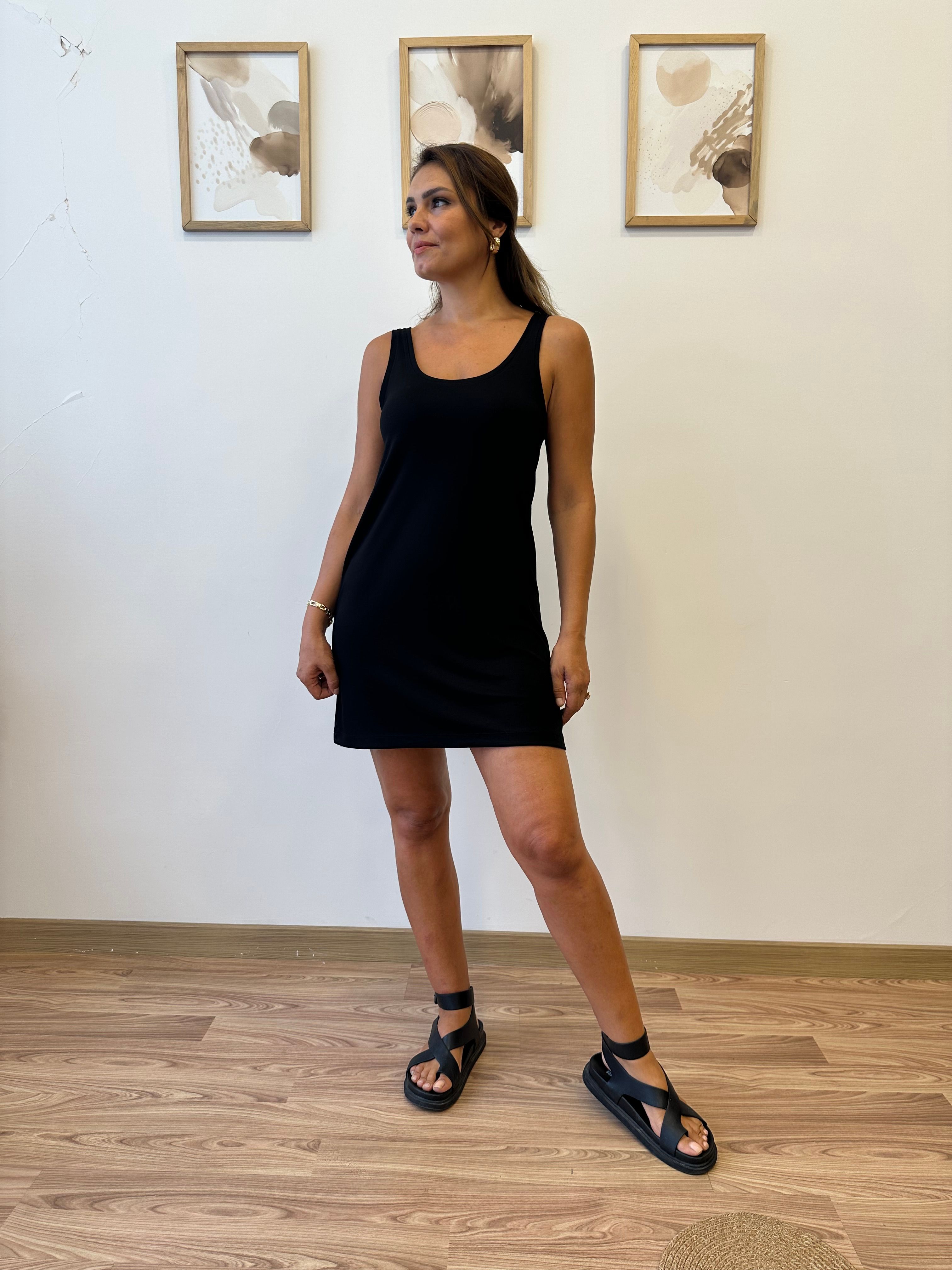 Askılı Modal Tshirt Elbise - siyah