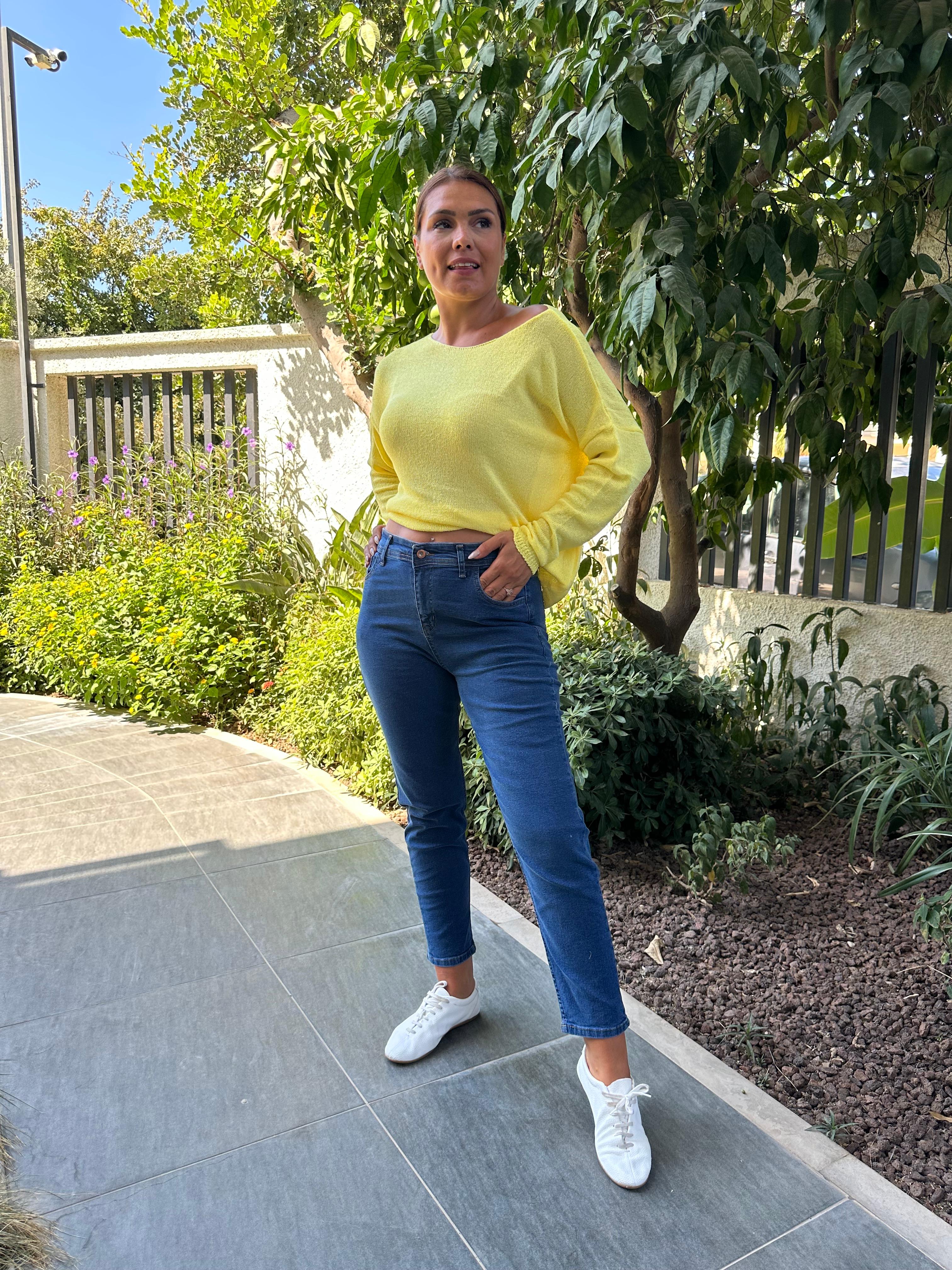 Likralı Mom Jean - lacivert