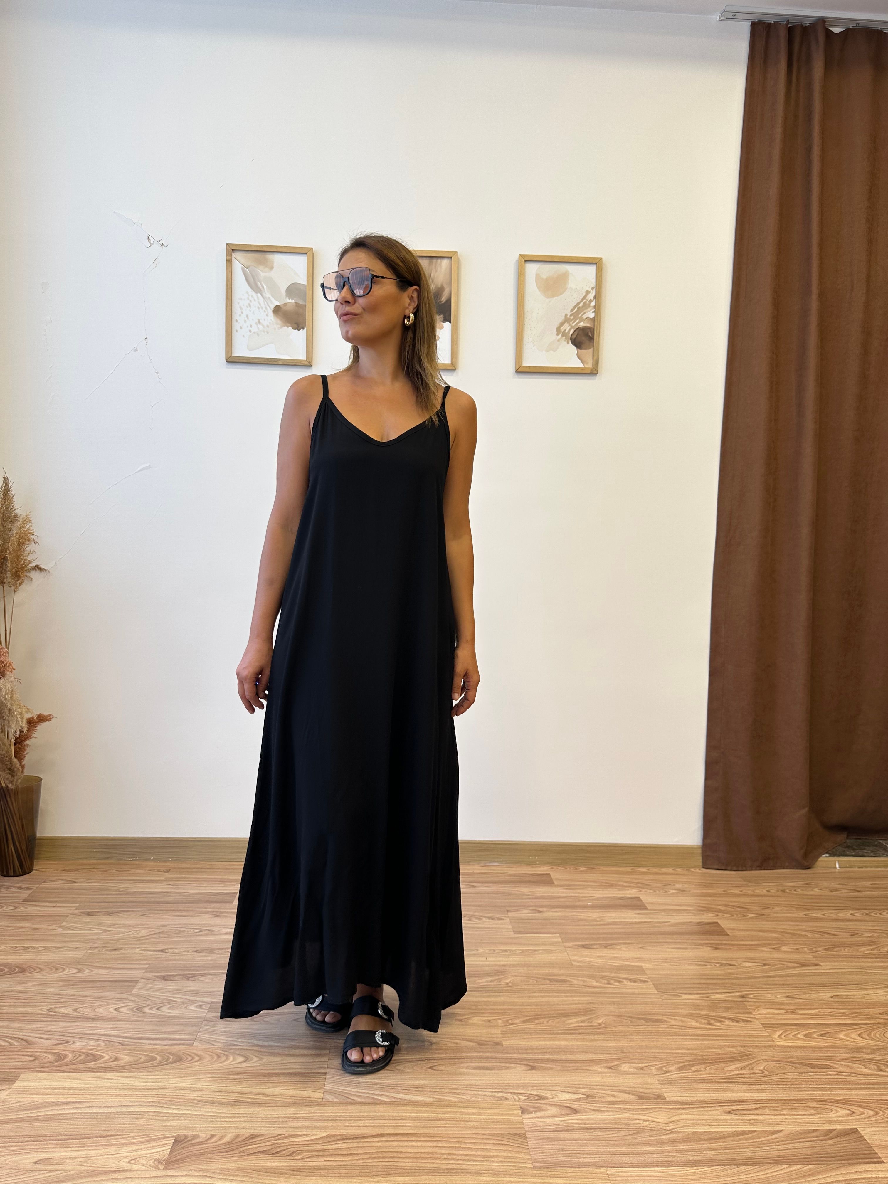 İp Askılı V Yaka Uzun Ayrobin Elbise