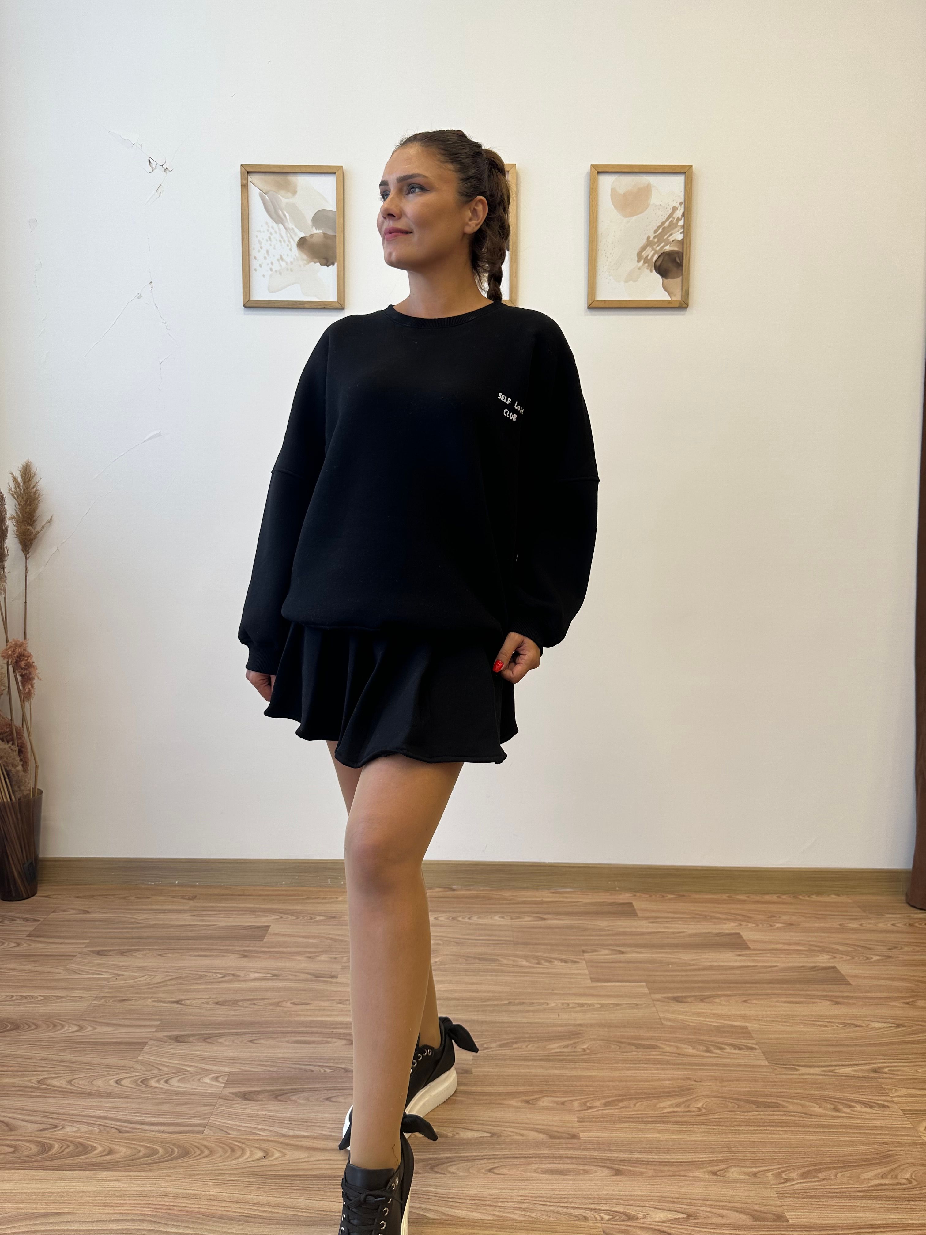 Etekli Sweat Takım - siyah