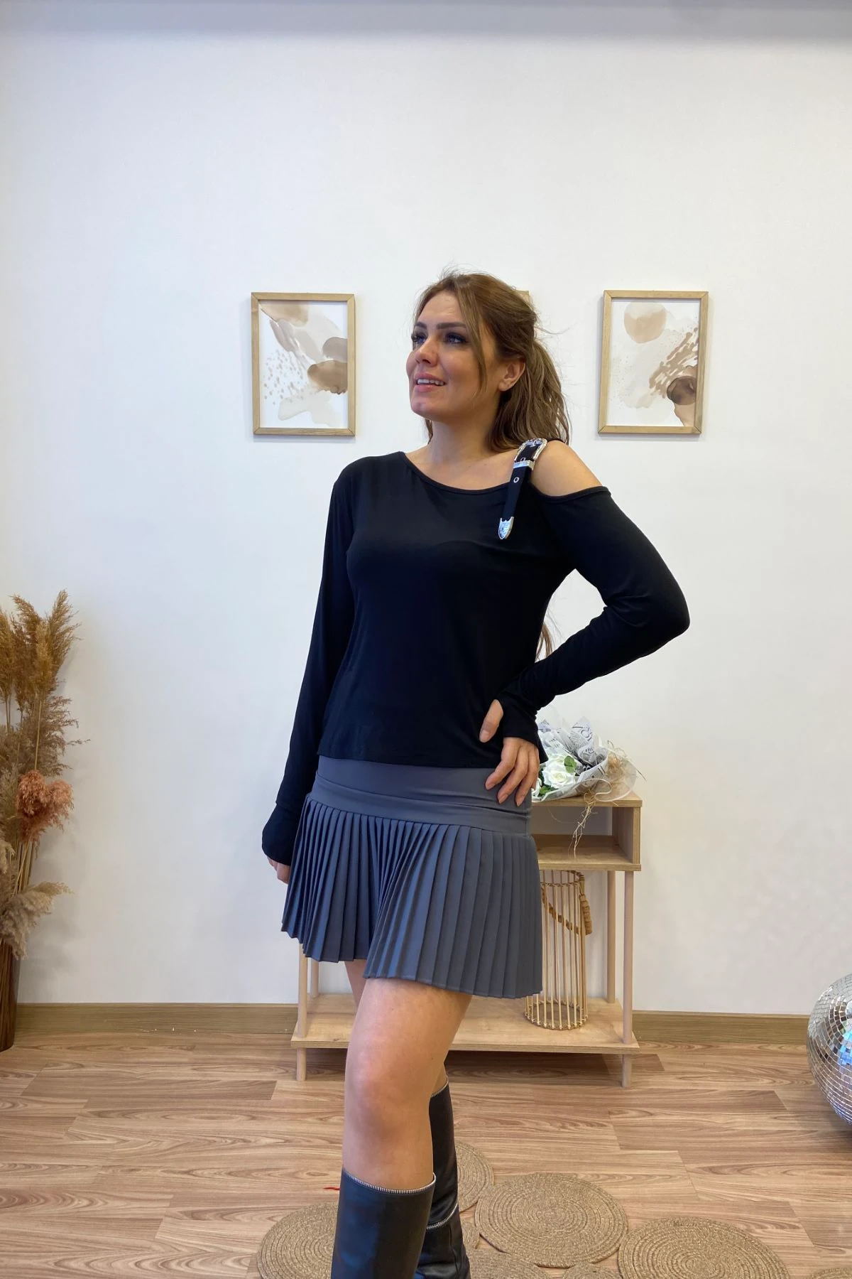 Yarım Pileli Mini Etek