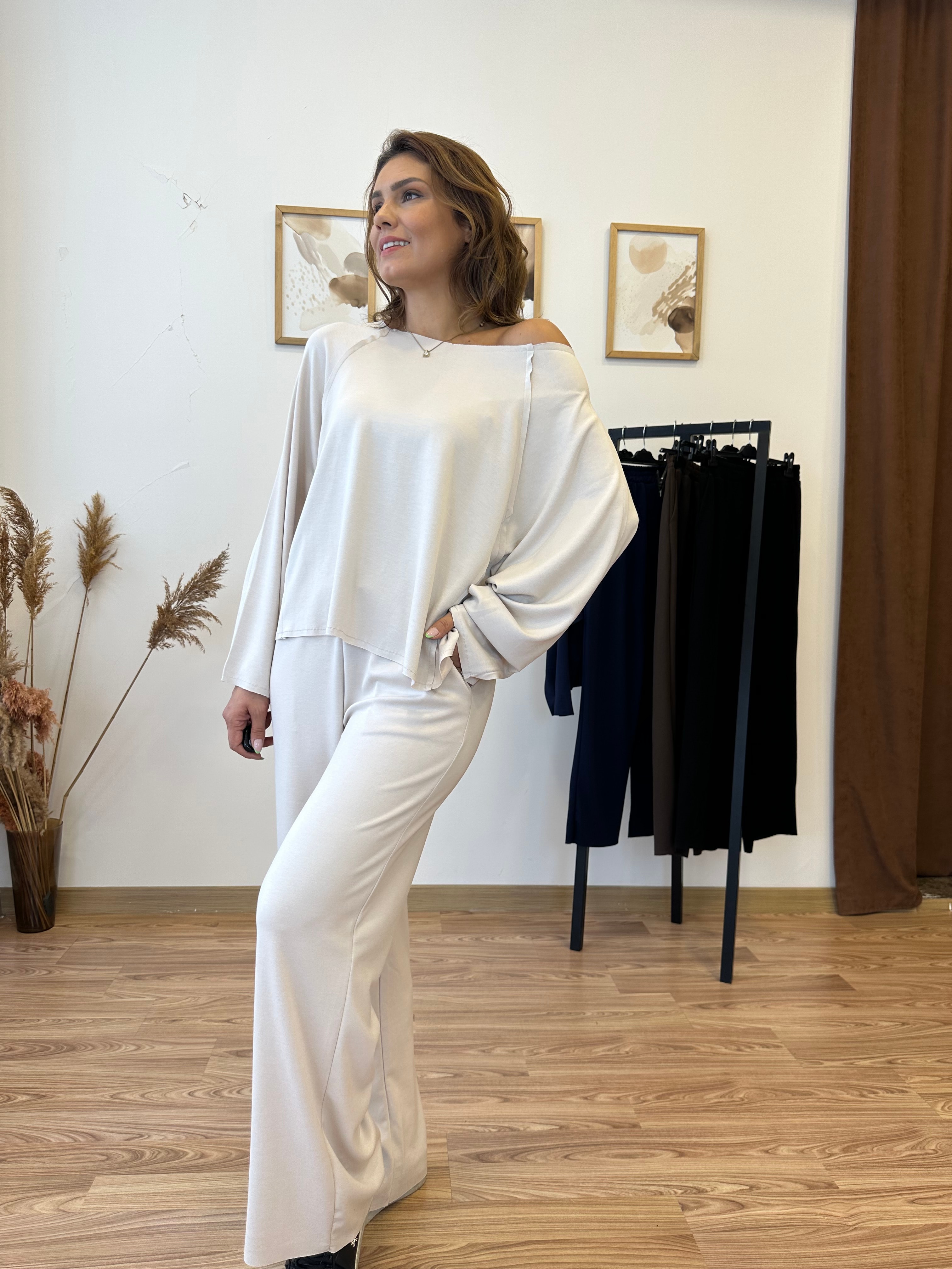 Oysho Kumaş Kayık Yakalı Takım - taş