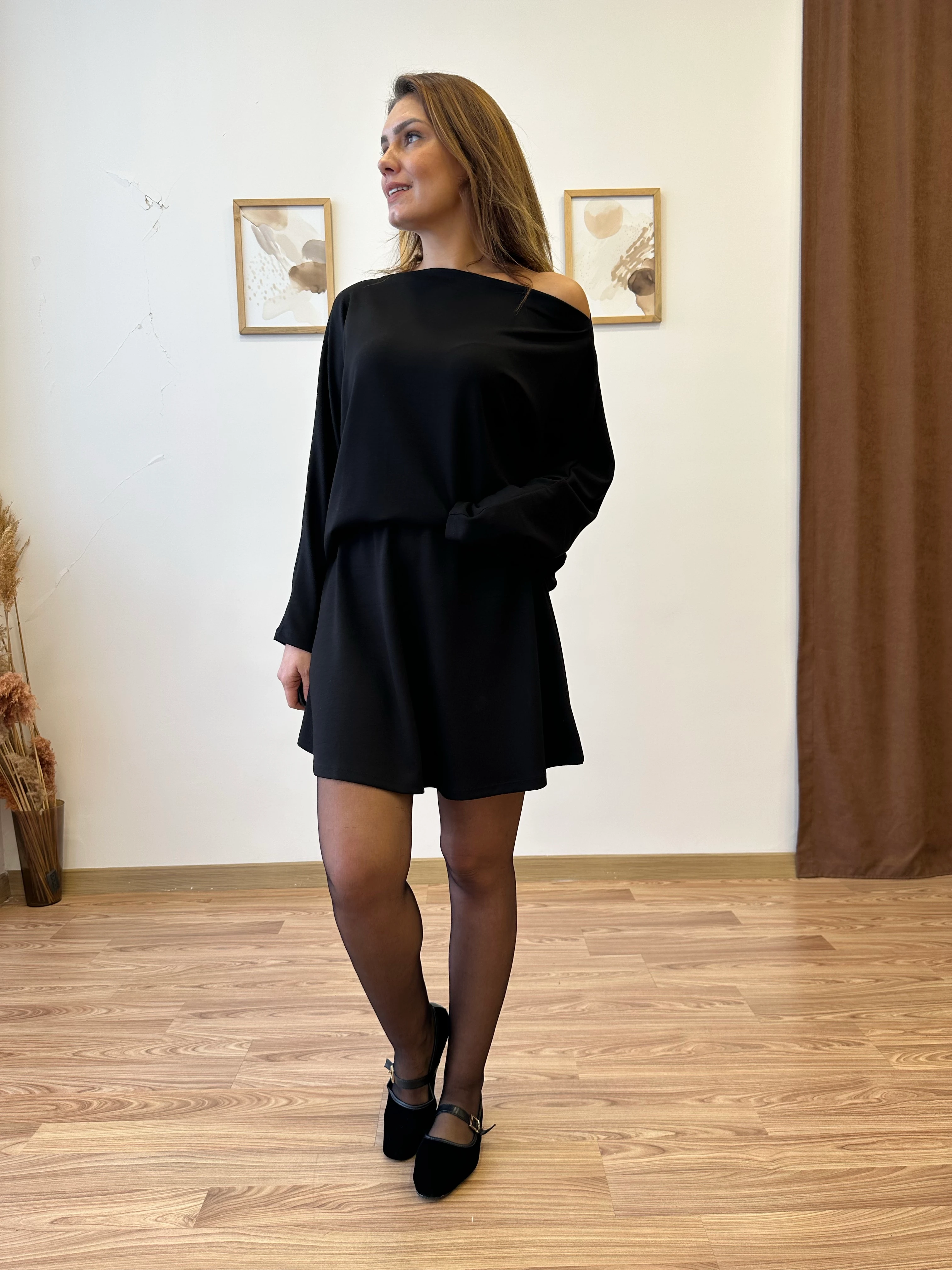 Modal Kumaş Kloş Etek Bluz Takım - siyah