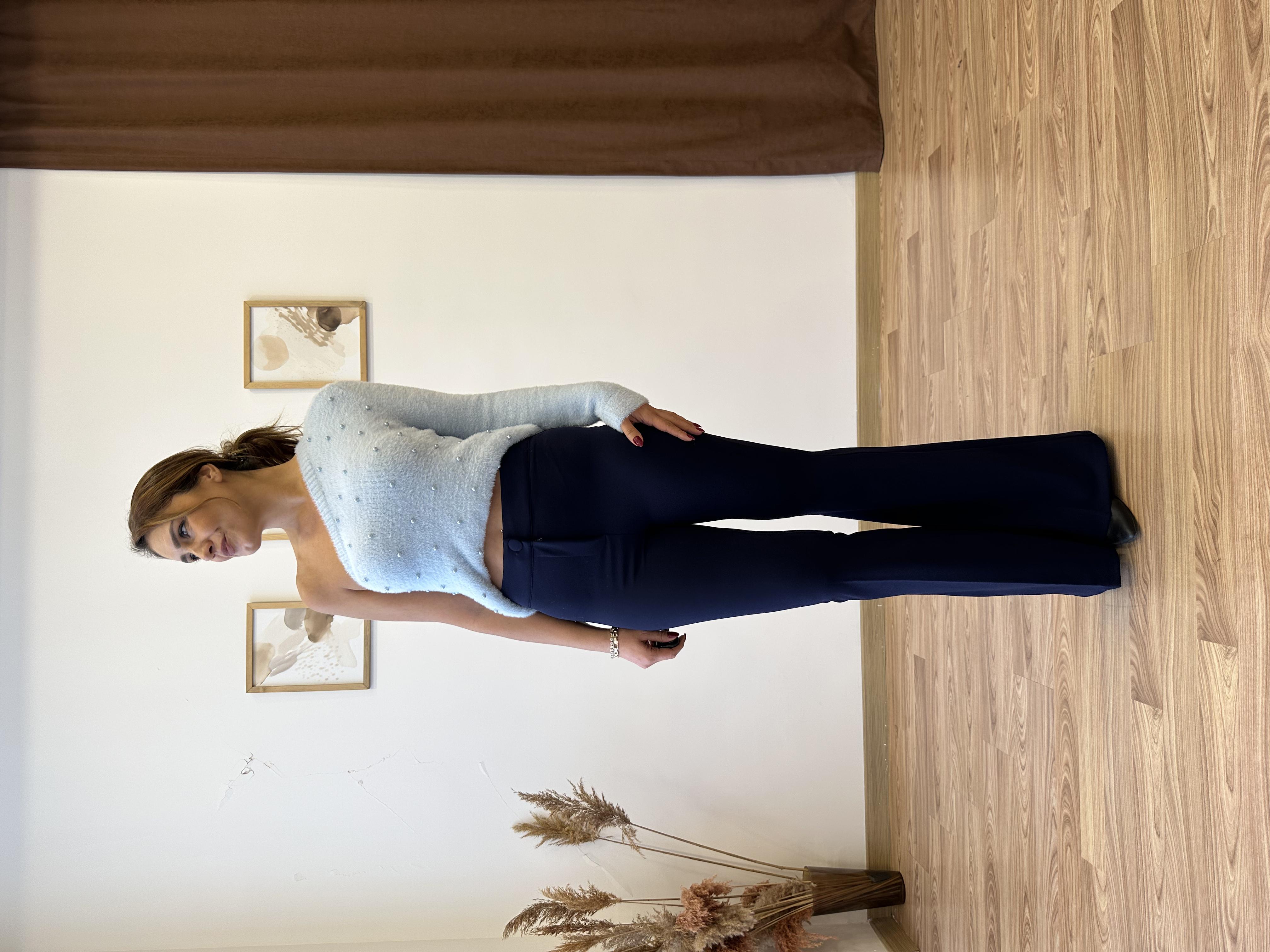 İspanyol Paça Krep Pantolon - Lacivert