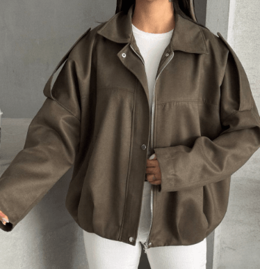 Süet Kumaş Apoletli Bomber Ceket - haki