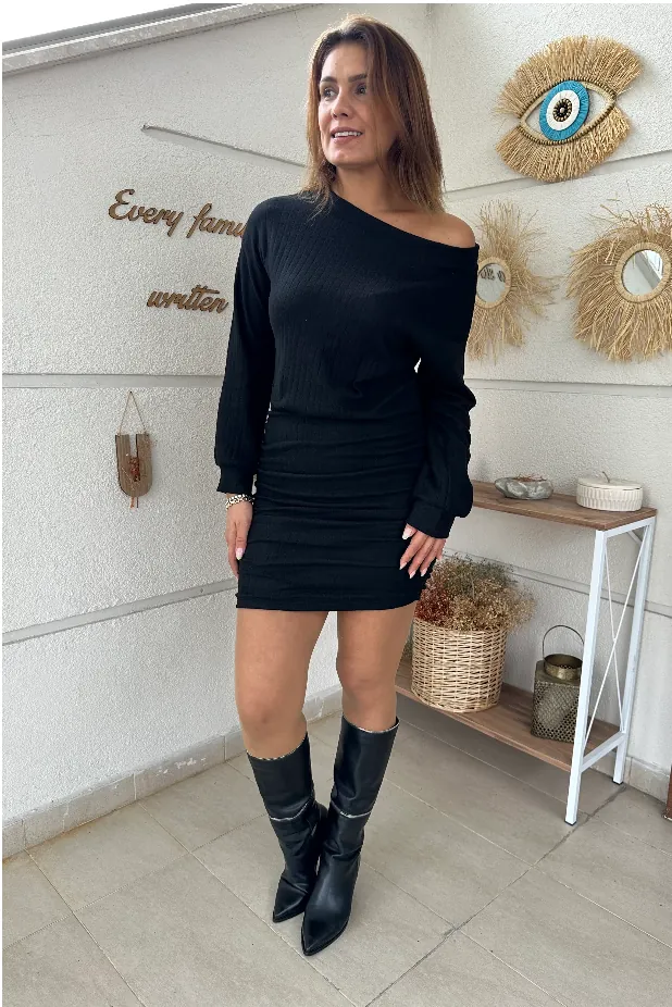 Madonna Yaka Kaşkorse Elbise Siyah |Aychayla