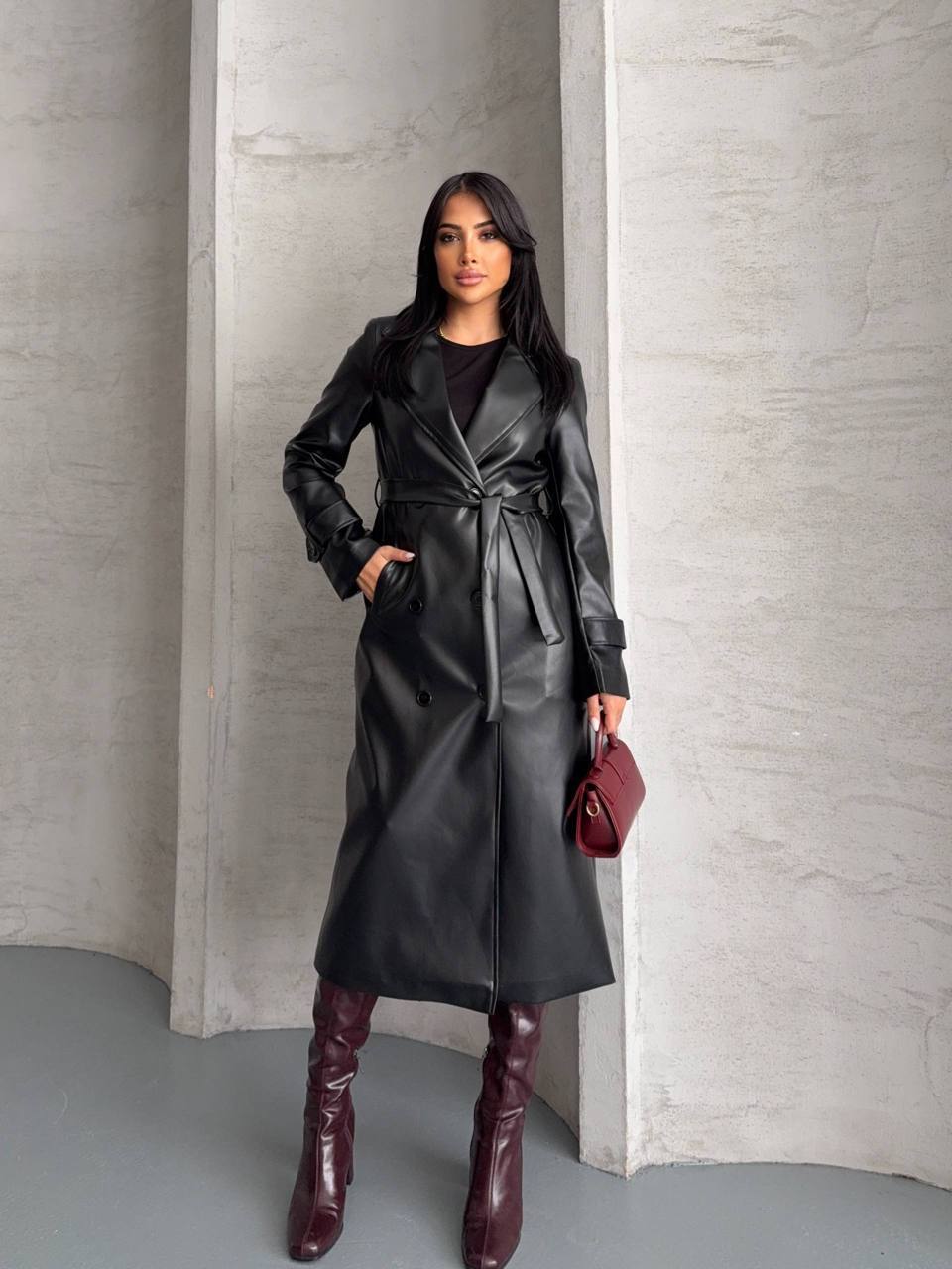 Kuşaklı Deri Pardesü