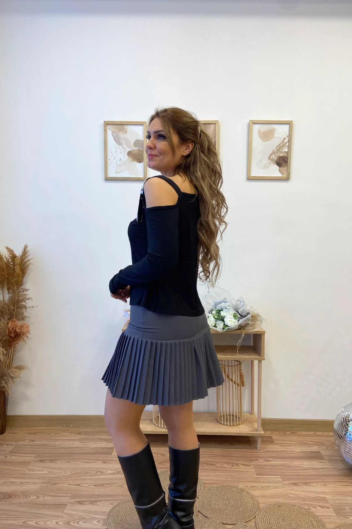 Yarım Pileli Mini Etek