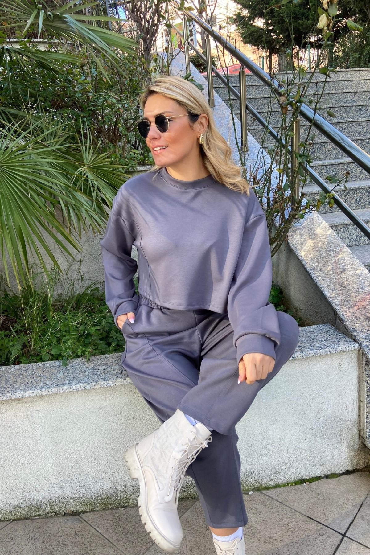 Oysho Kumaş Crop Eşofman İkili Takım