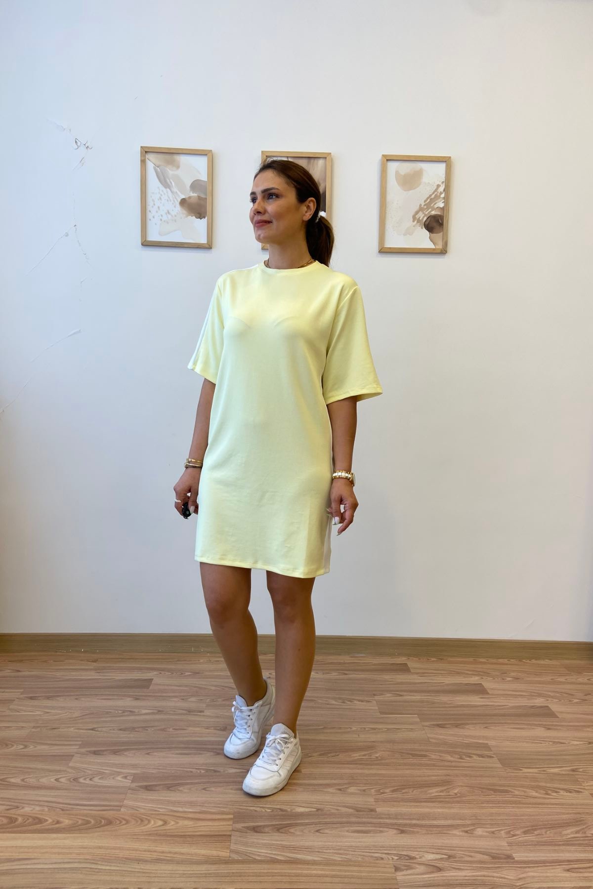 Şeritli Modal Kumaş Tshirt Elbise