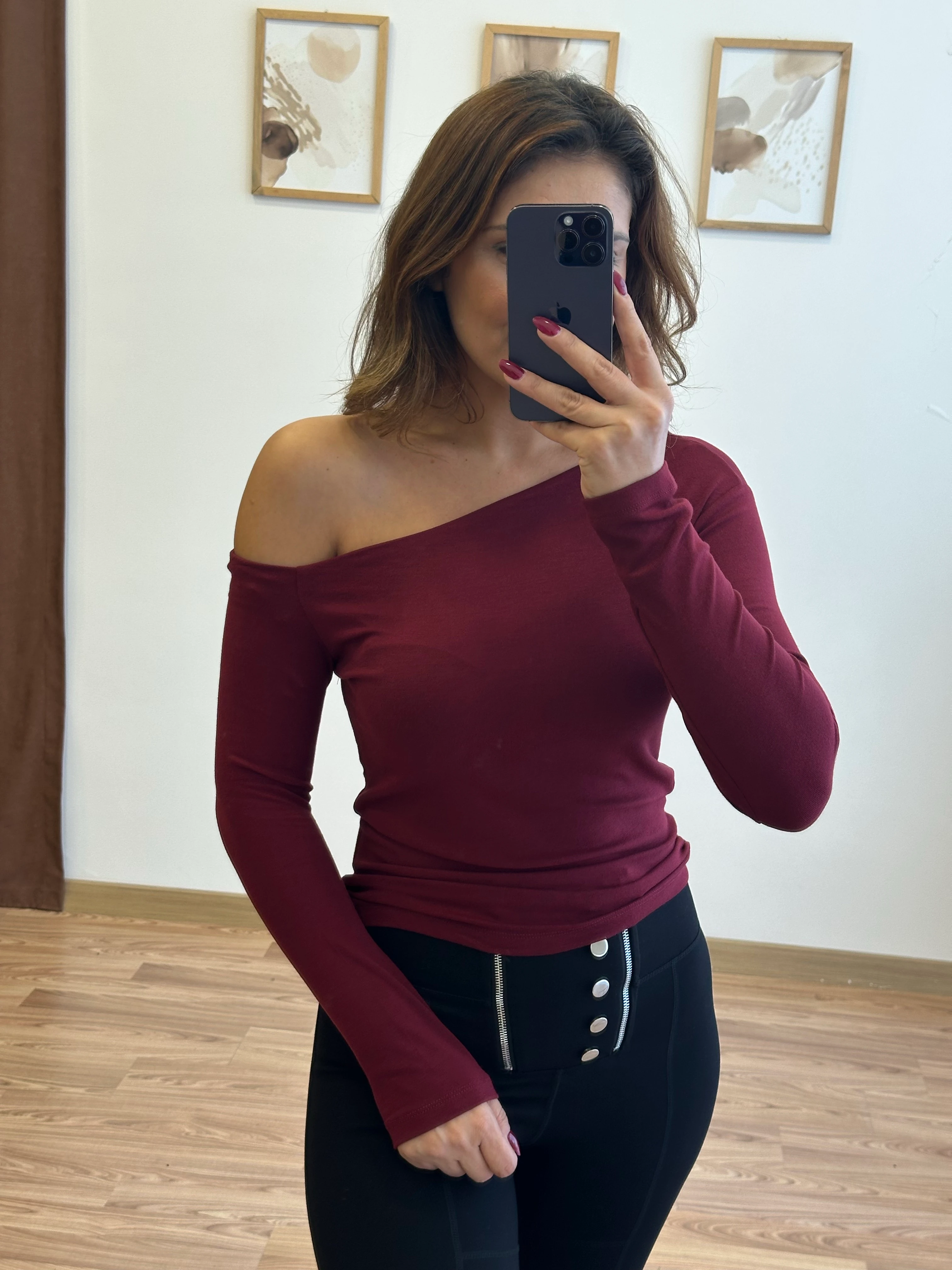 Düşük Omuzlu Body - bordo