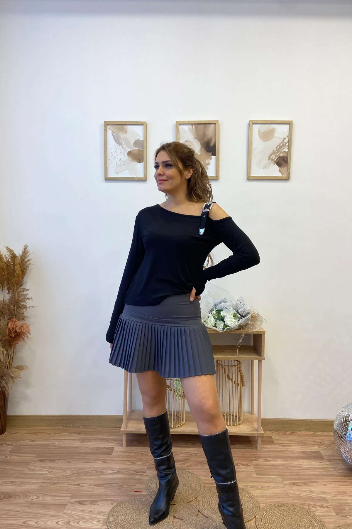 Yarım Pileli Mini Etek