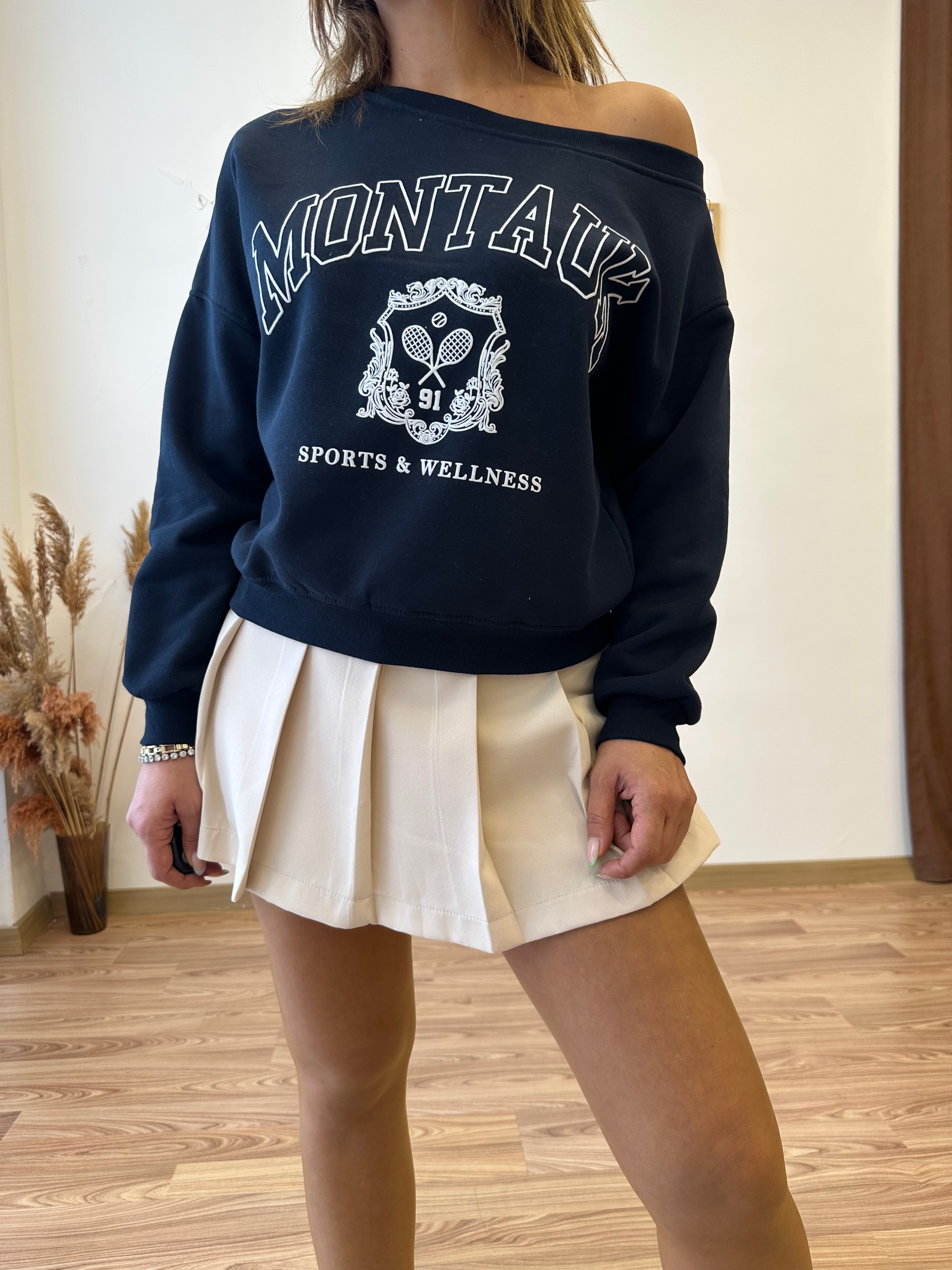 Düşük Omuzlu Şardonlu Sweatshirt