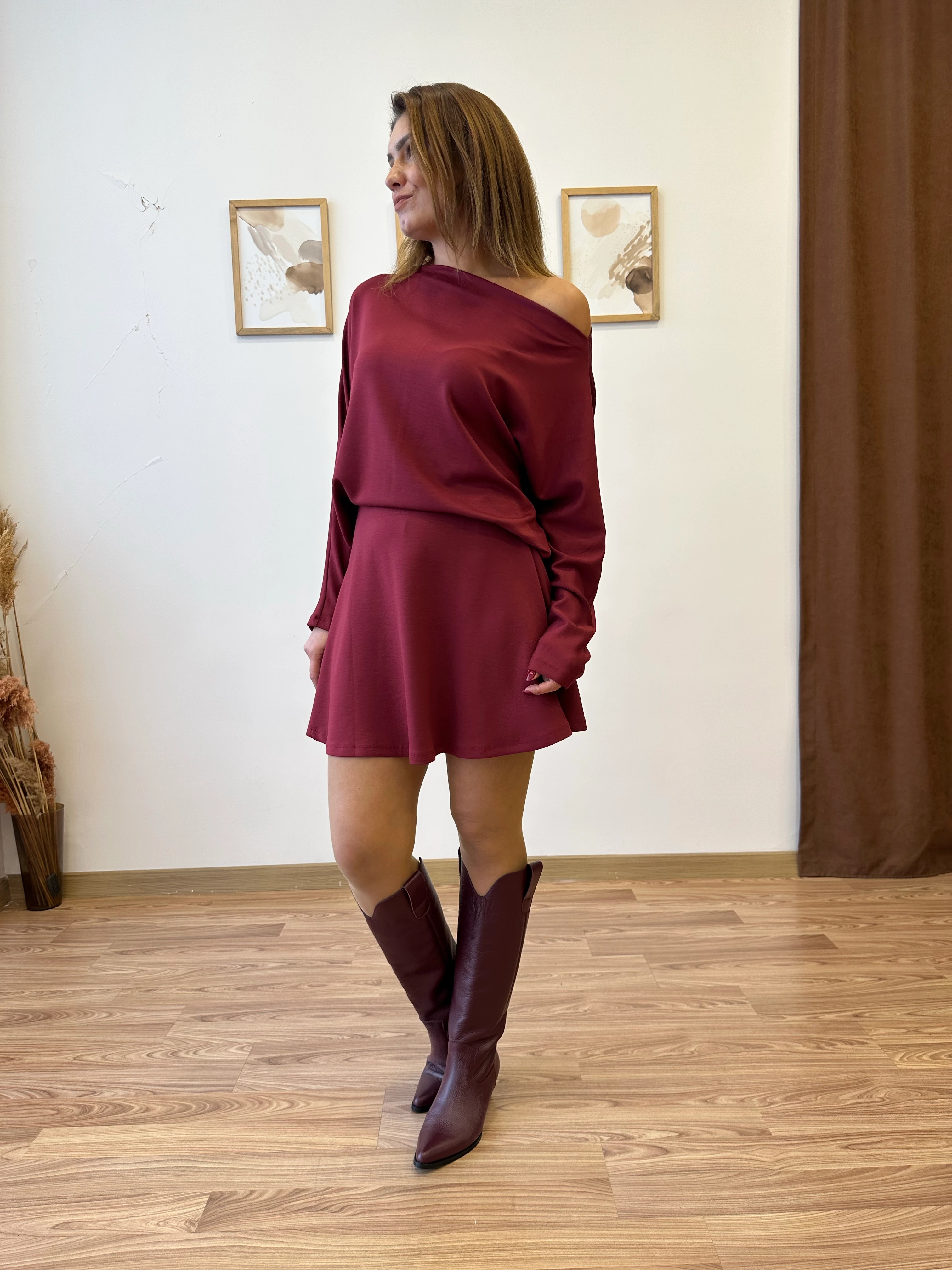 Modal Kumaş Kloş Etek Bluz Takım - bordo