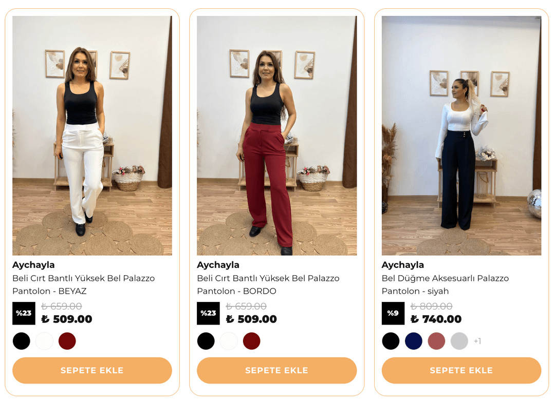 Aychayla Butik Panrolon koleksiyonu- Beyaz-Bordo-Siyah Yüksek Bel Palazzo Pantolon