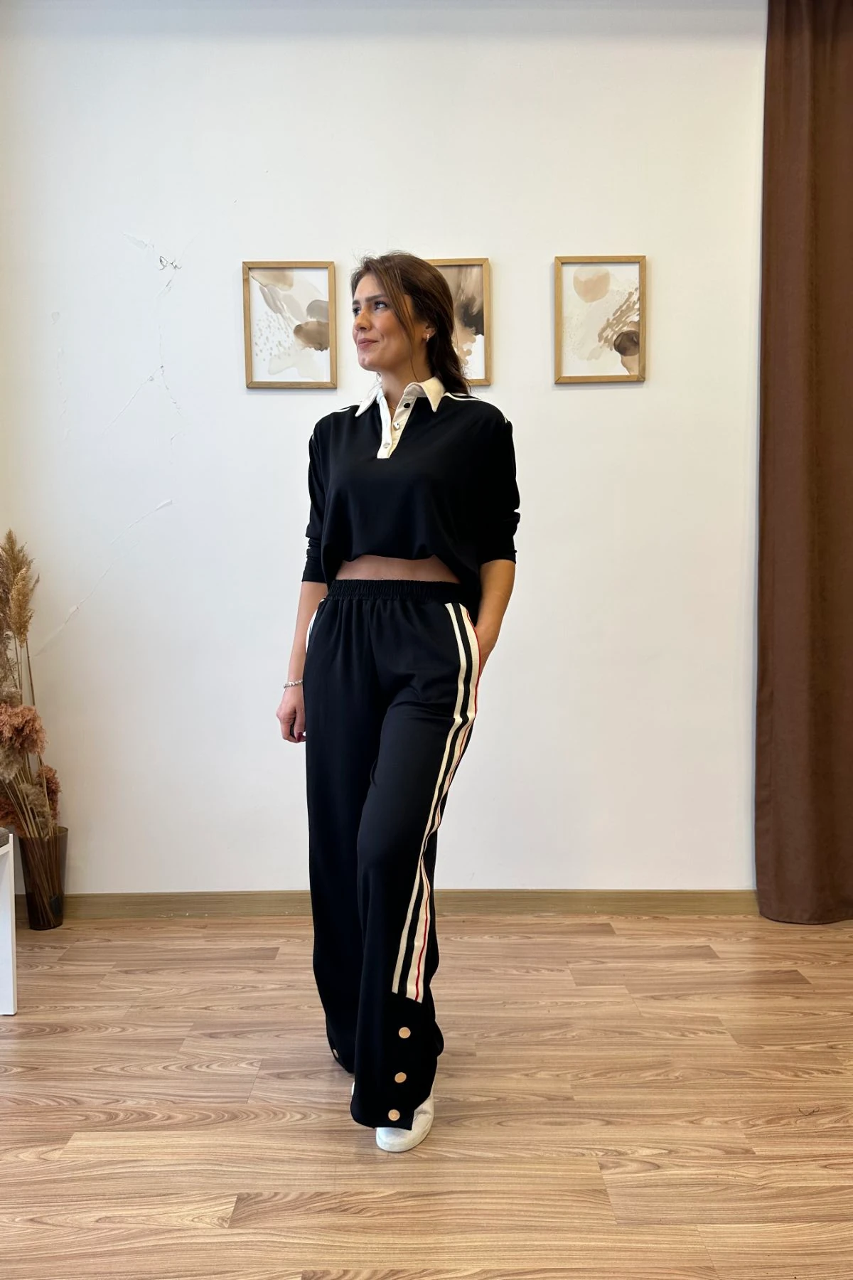 Şeritli Düğmeli İkili Takım