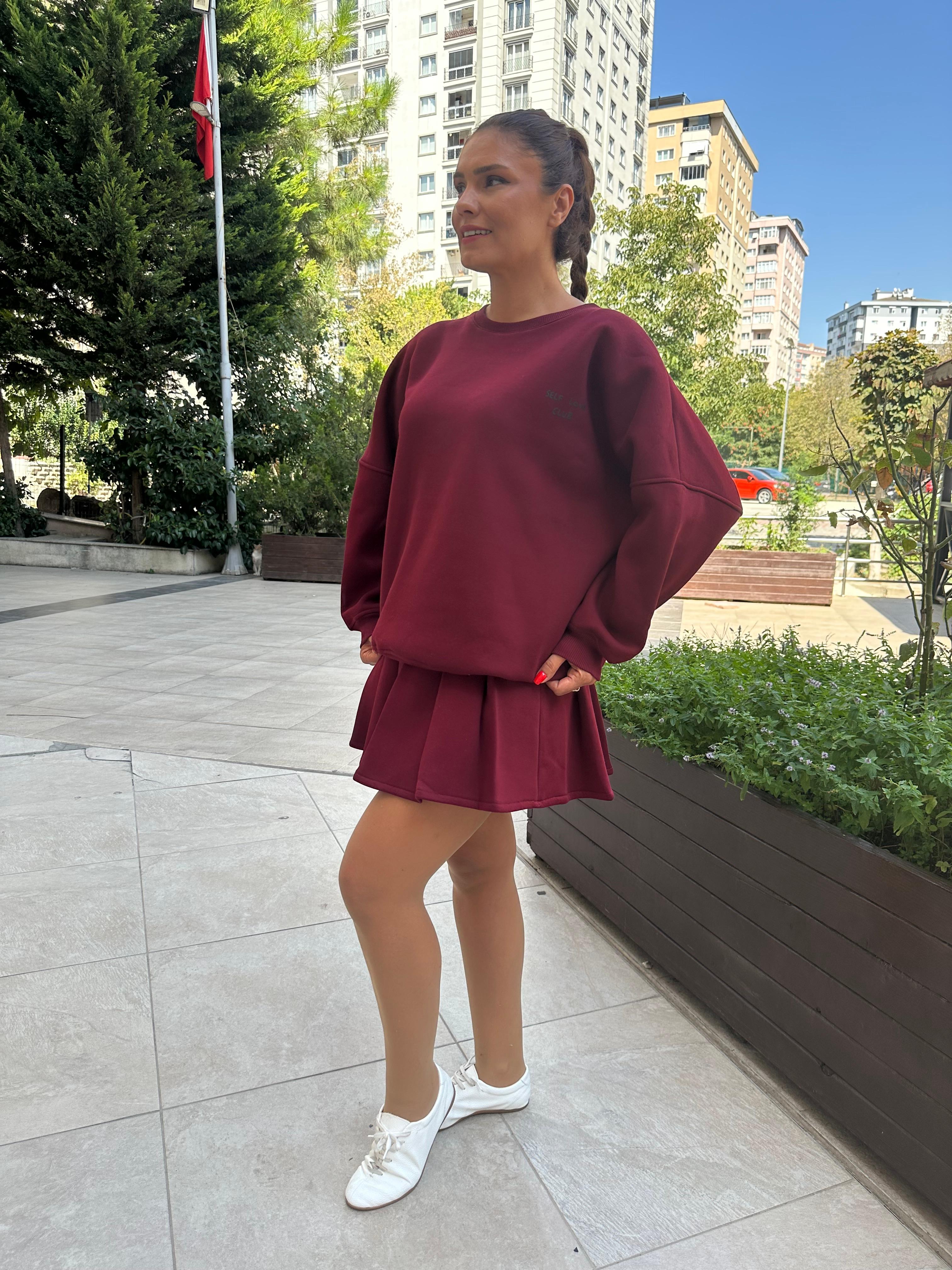 Etekli Sweat Takım - bordo