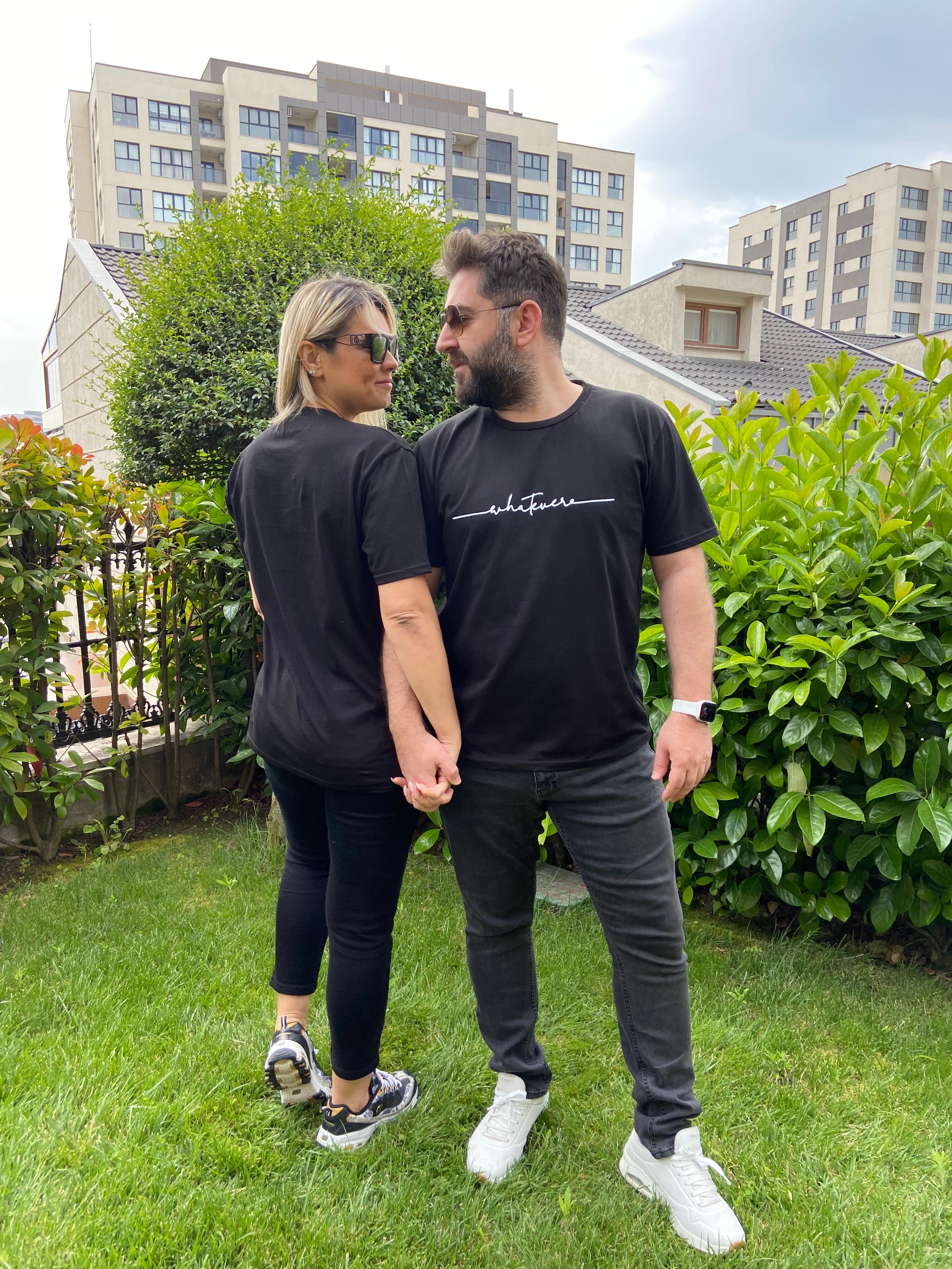 Unisex Yazı Baskılı Tshirt - siyah