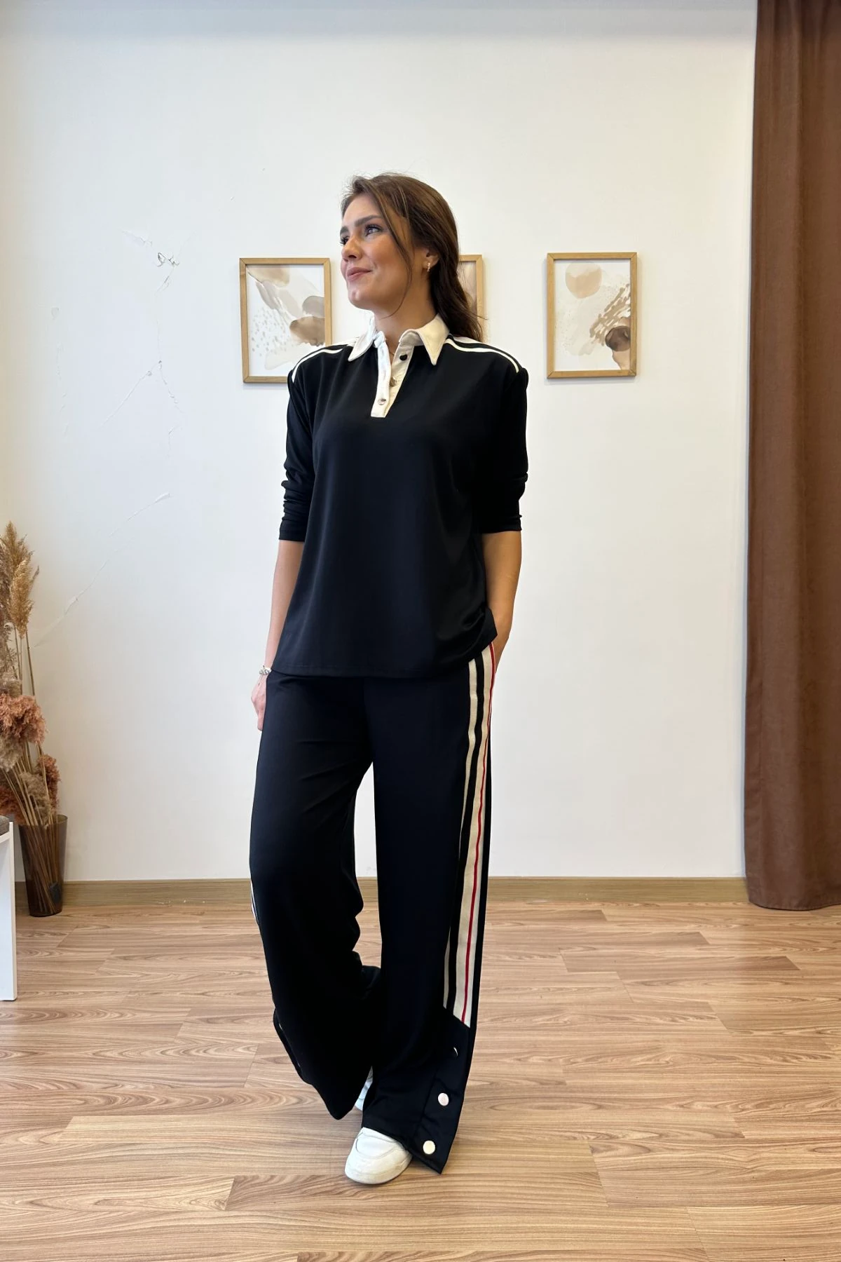 Şeritli Düğmeli İkili Takım