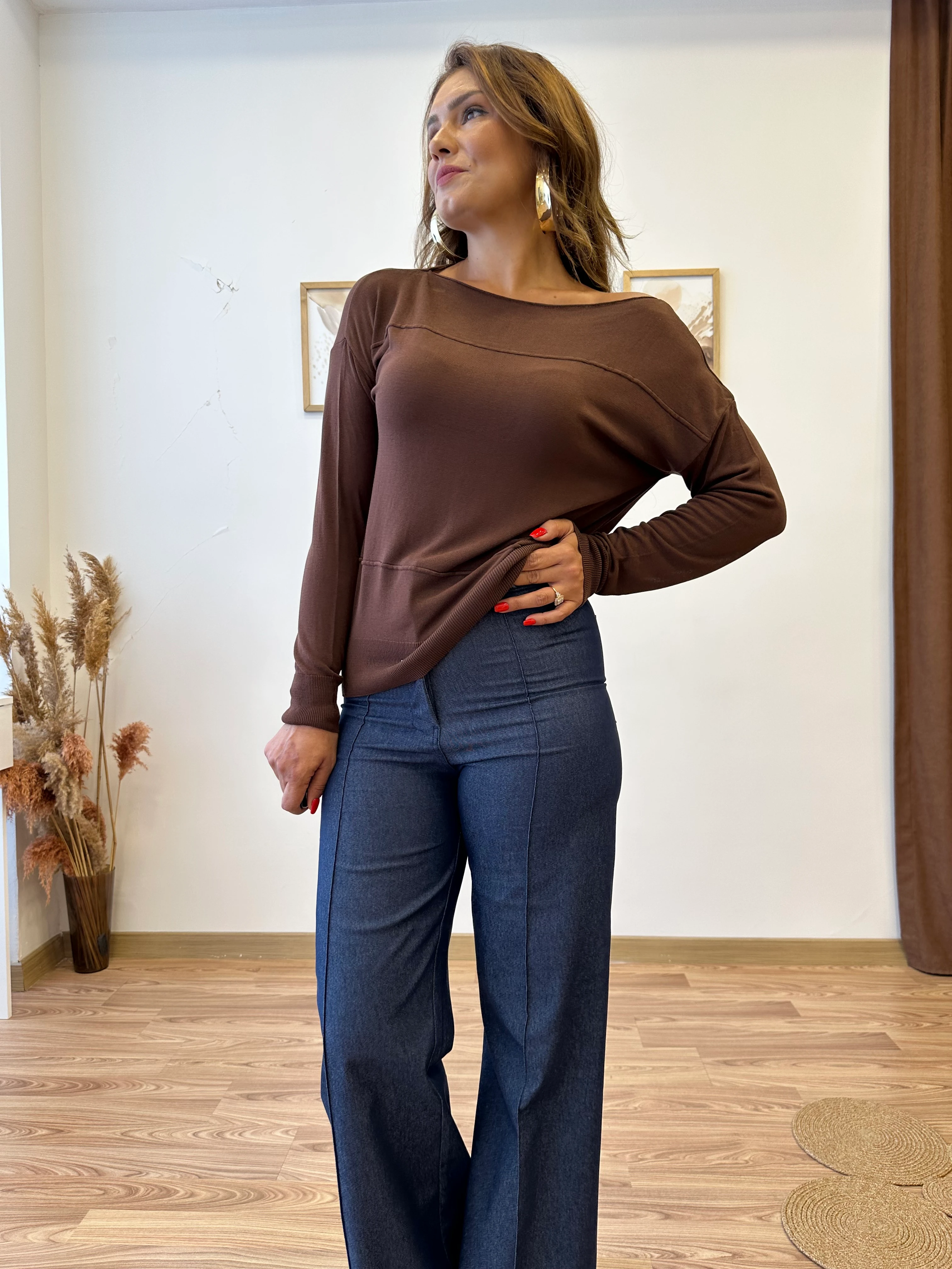 Düşük Omuz İnce Triko Bluz