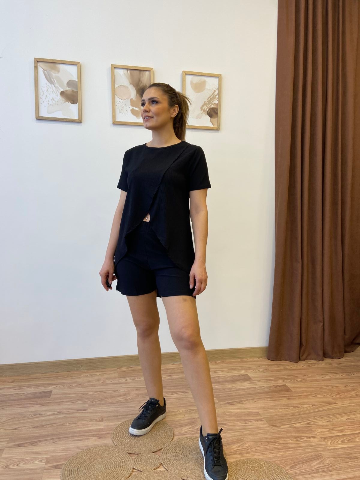 Asimetrik Bürümcük Şort Bluz Takım