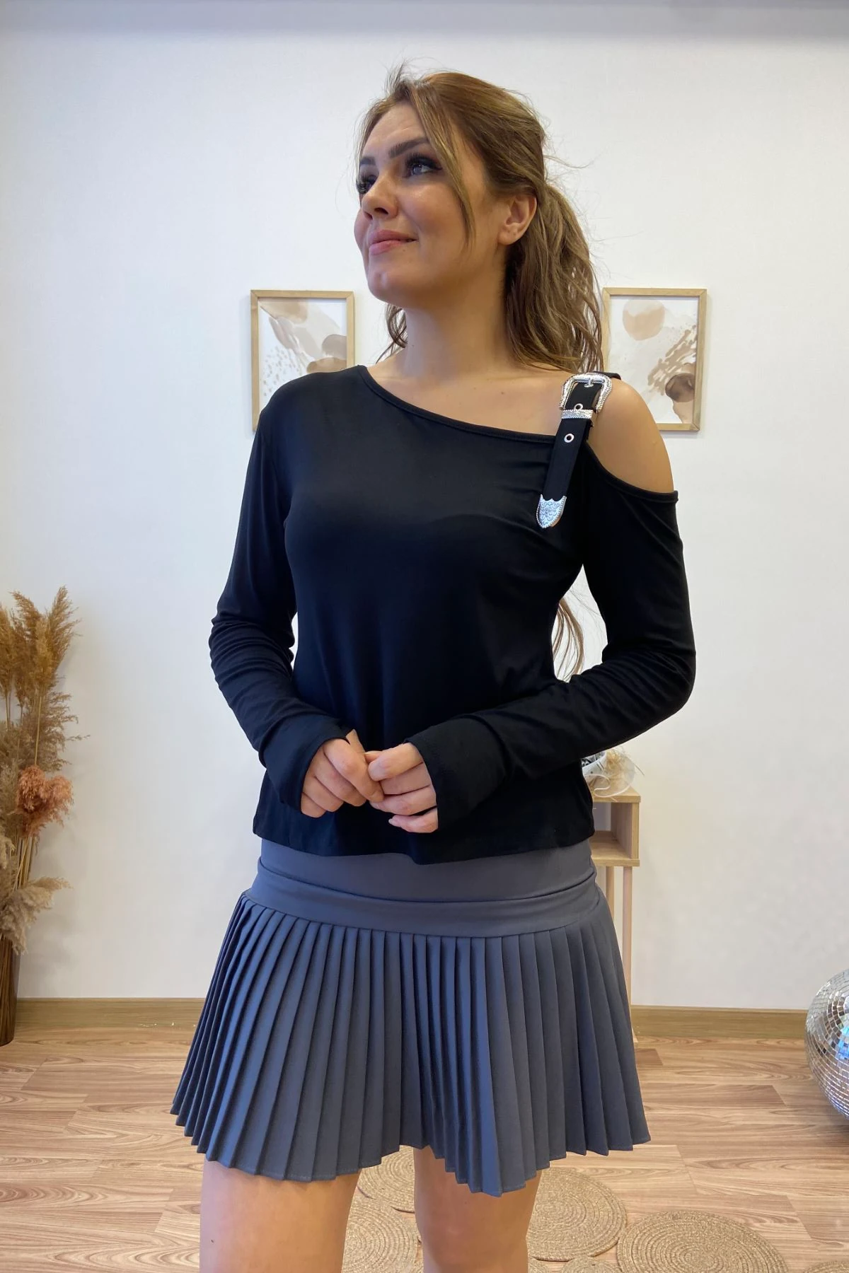 Yarım Pileli Mini Etek