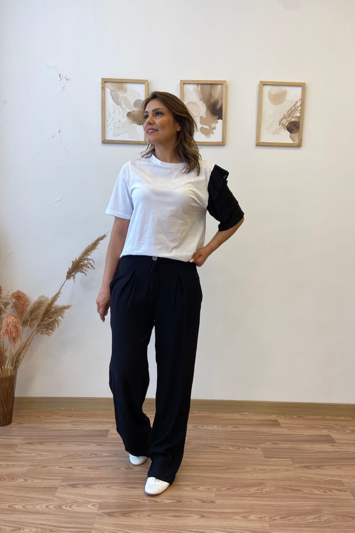Fırfır Detaylı Tshirt Pantolon İkili Takım - siyah