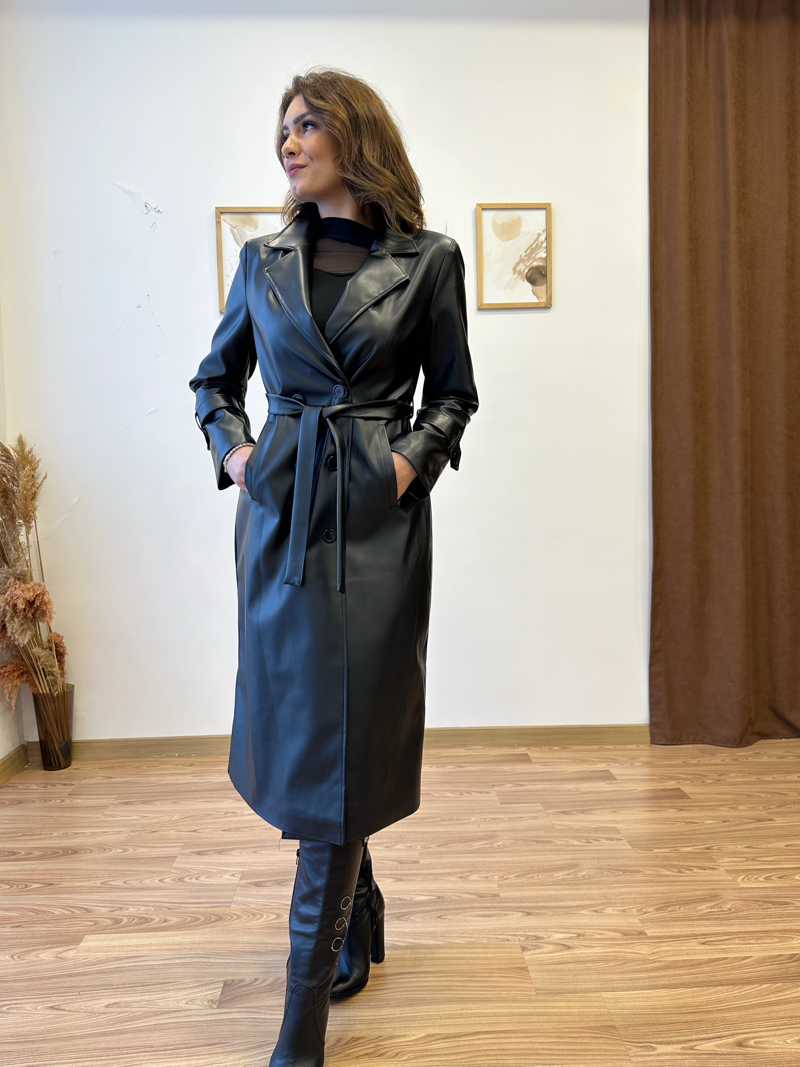 Kuşaklı Deri Trençkot