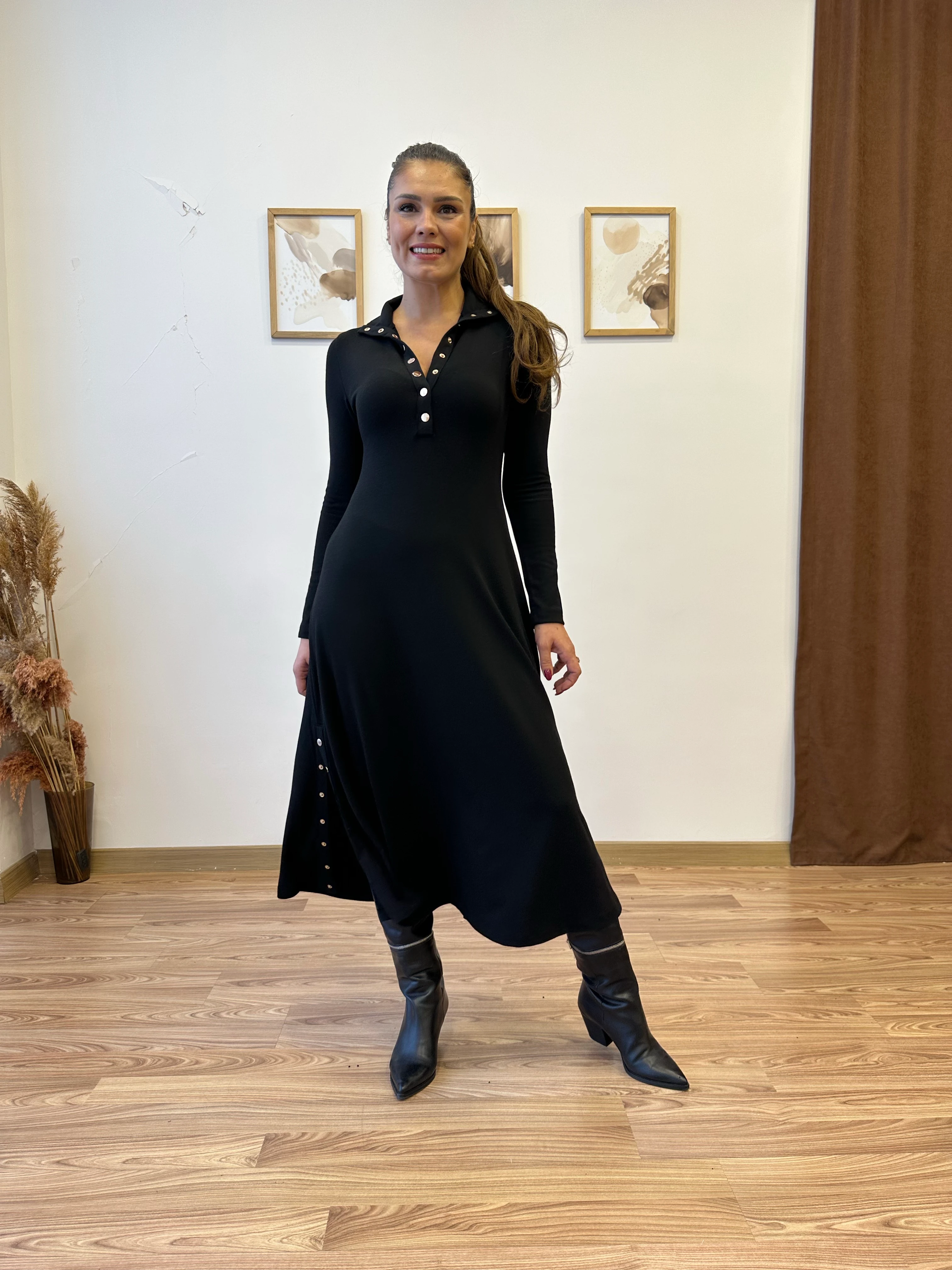 Çıtçıt Detaylı Uzun Triko Elbise