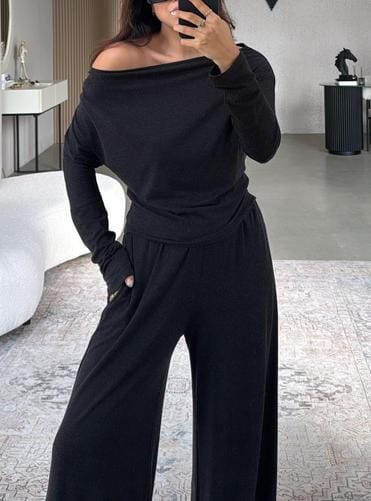 Yarasa Kol Kayık Yaka Bluz Pantolon Takım