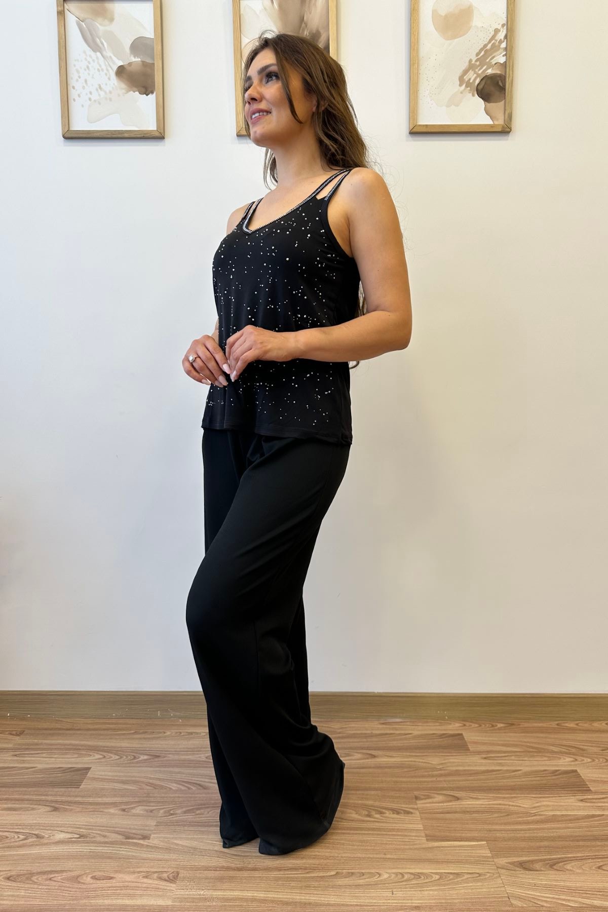Taşlı Çift Askılı Sandy Bluz