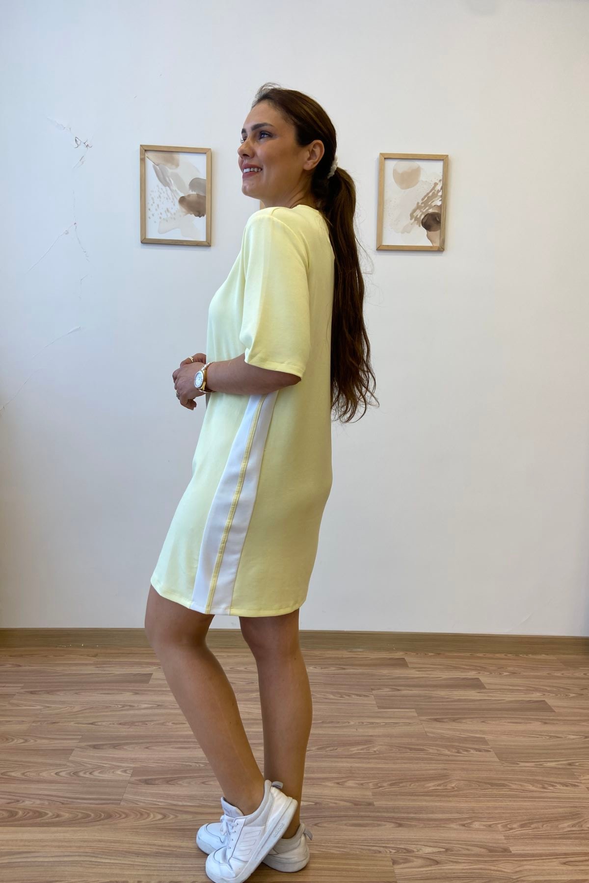 Şeritli Modal Kumaş Tshirt Elbise
