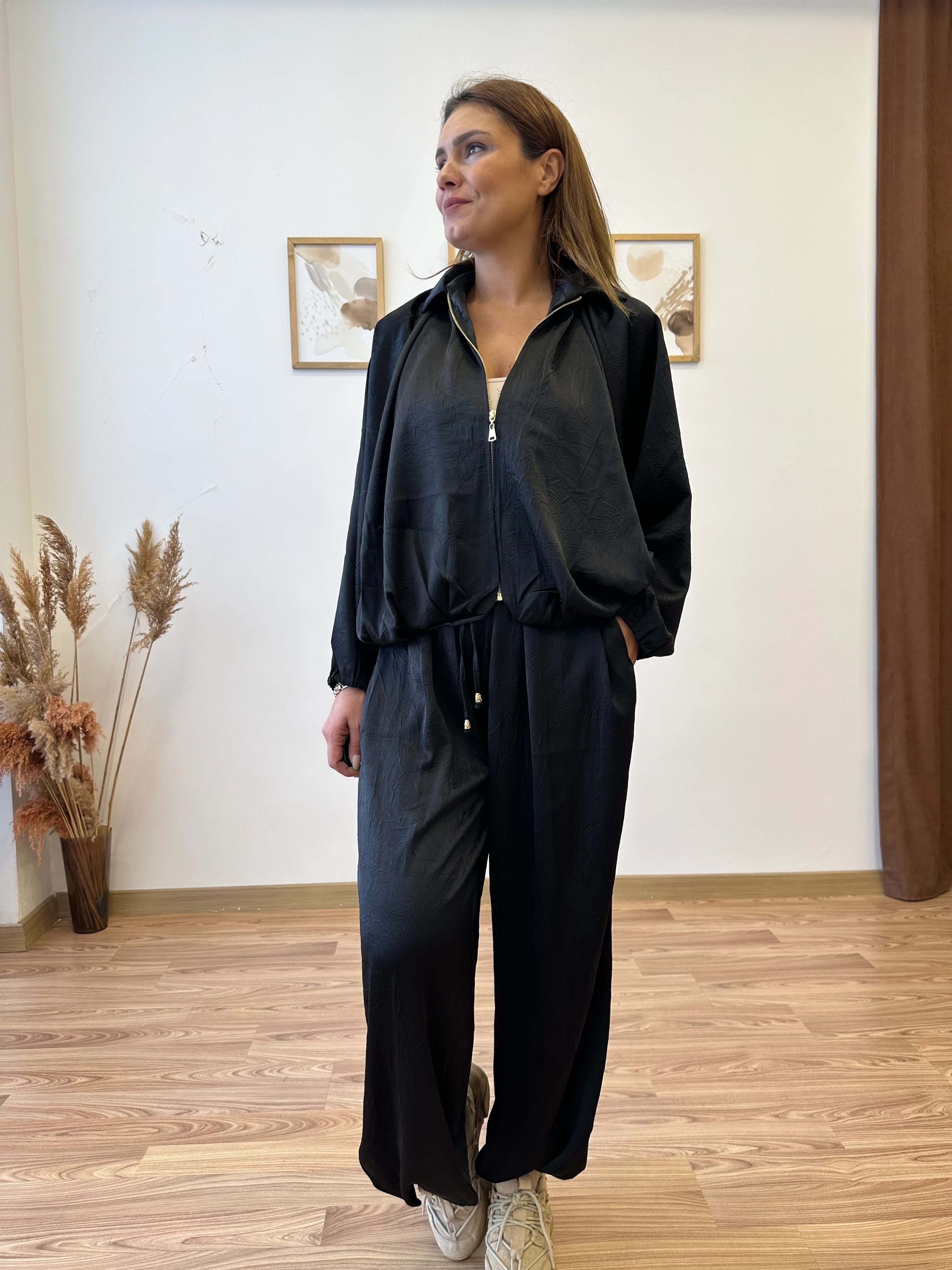 Tasarım Bomber Ceket Şalvar Takım - siyah