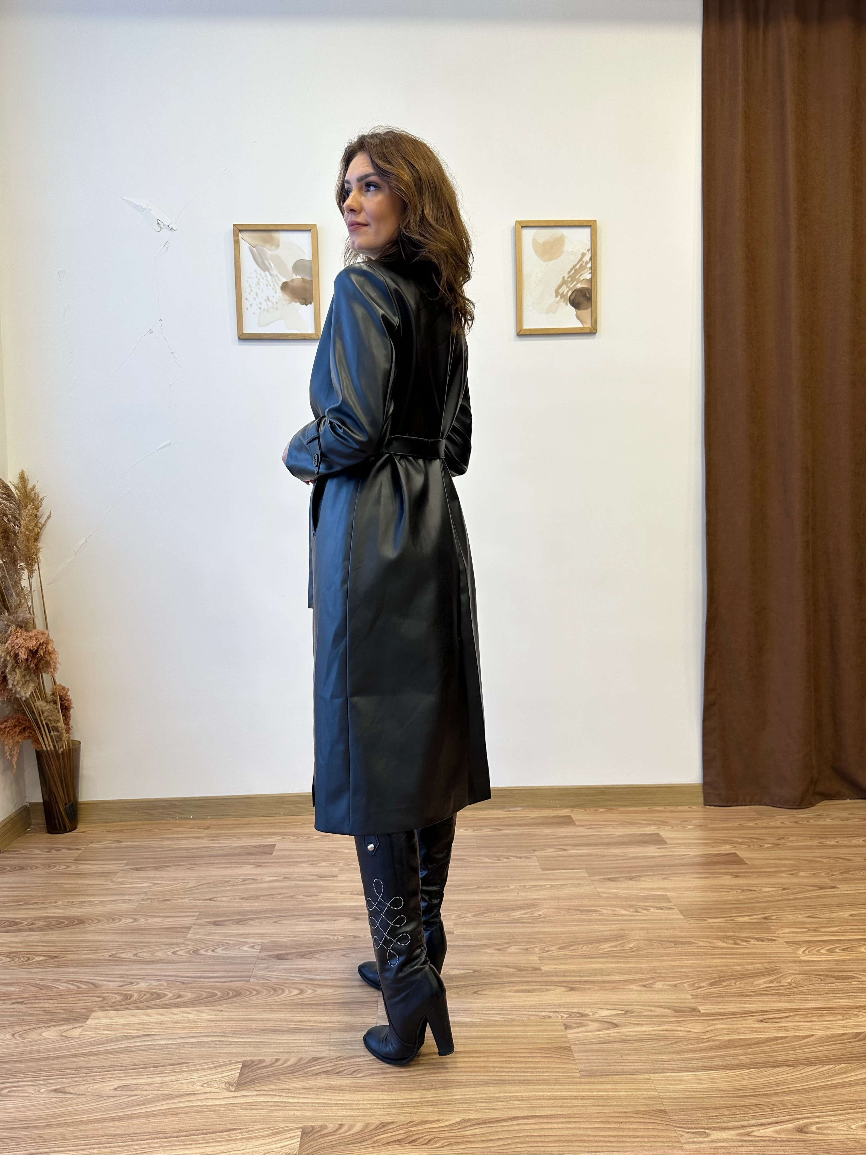 Kuşaklı Deri Trençkot