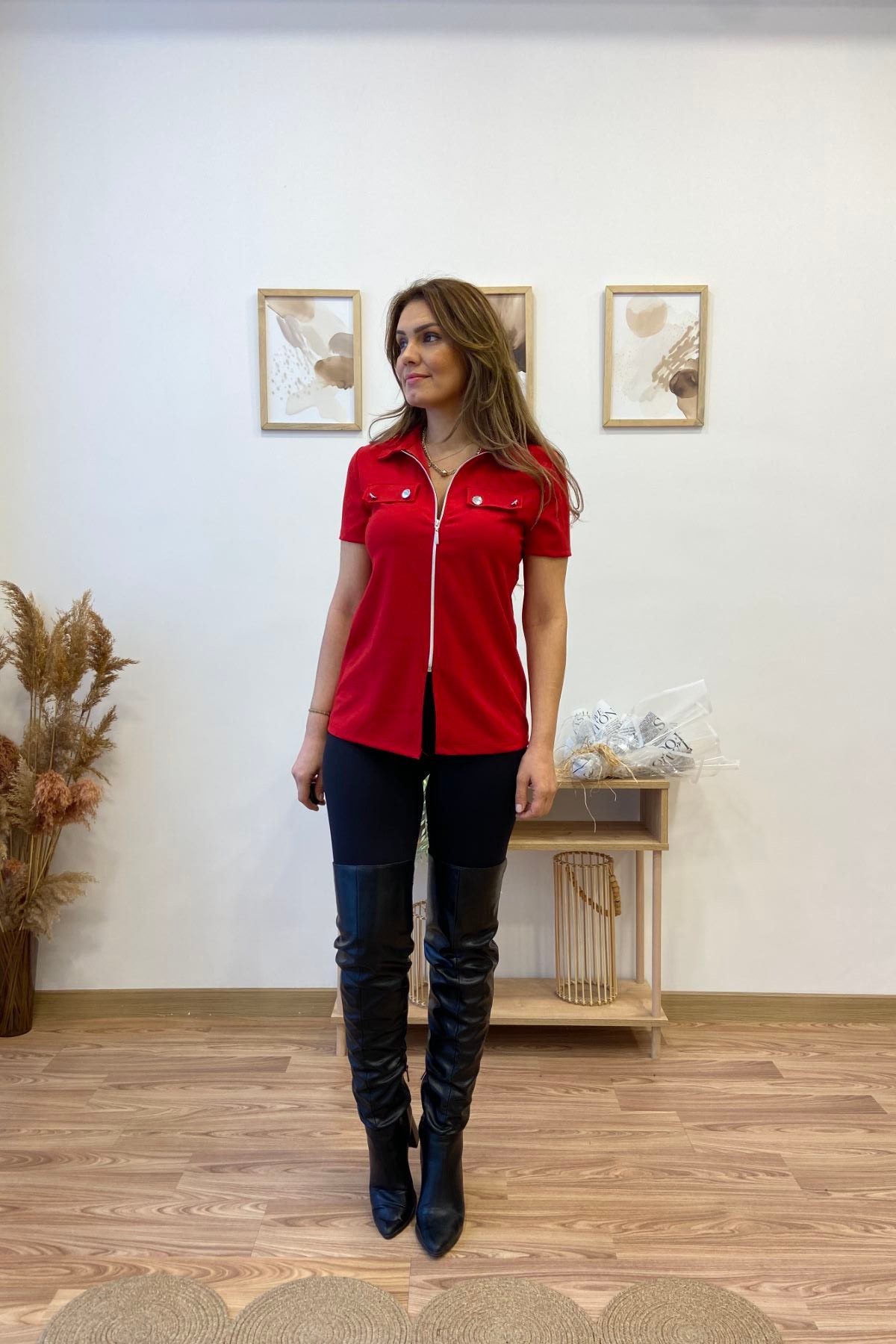 Fermuar Kapamalı Polo Yaka Bluz