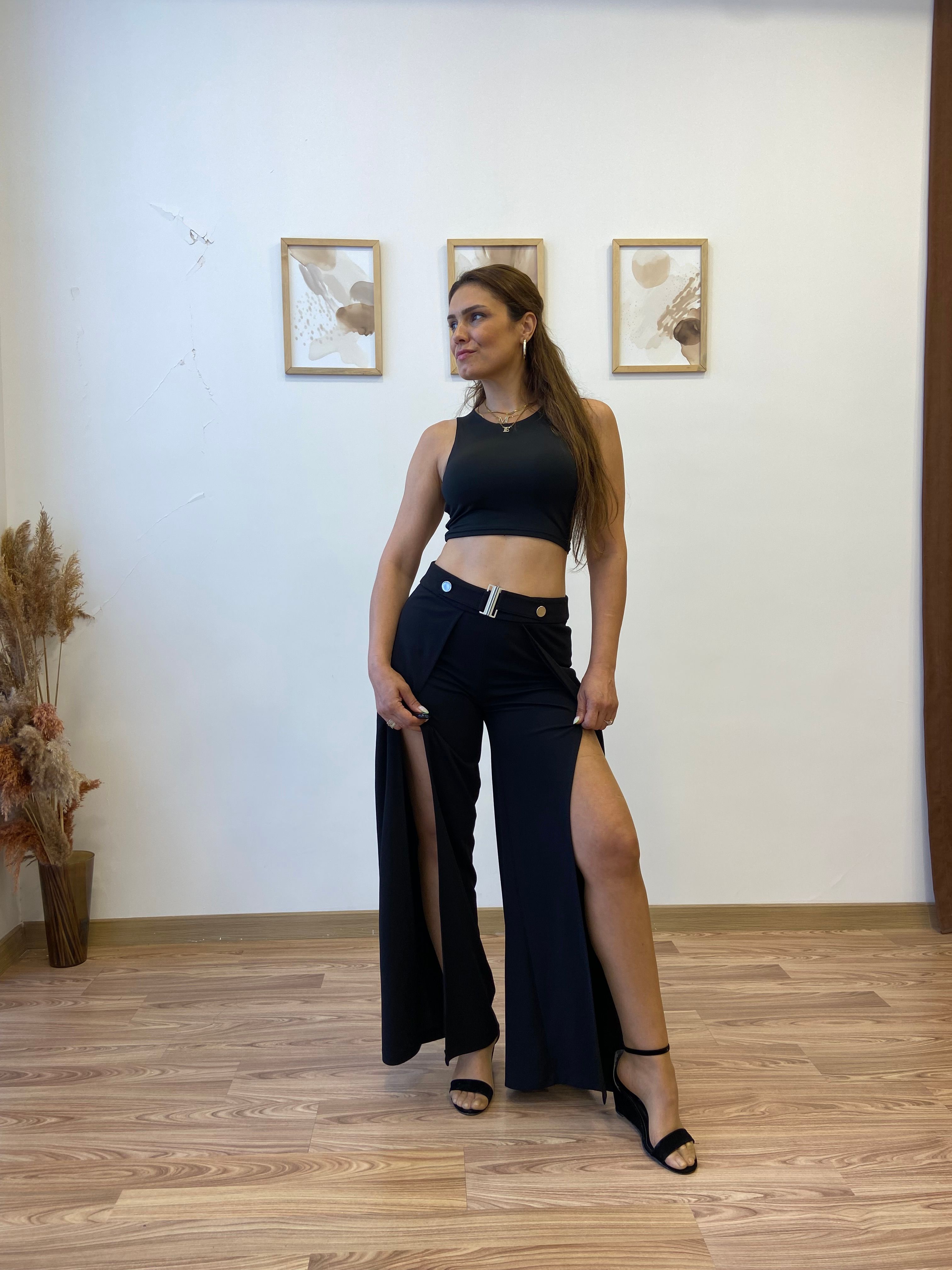 Yırtmaç Ve Kemer Detaylı Premium Pantolon