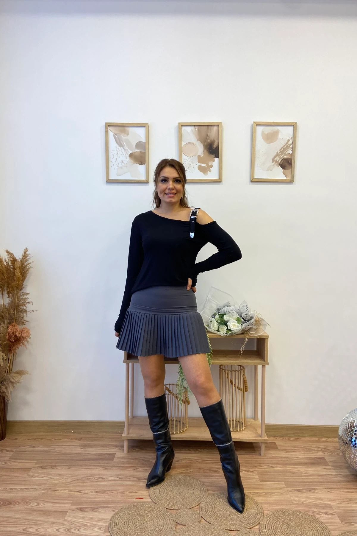 Yarım Pileli Mini Etek