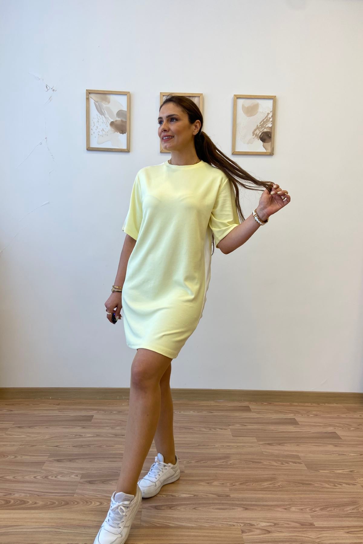 Şeritli Modal Kumaş Tshirt Elbise