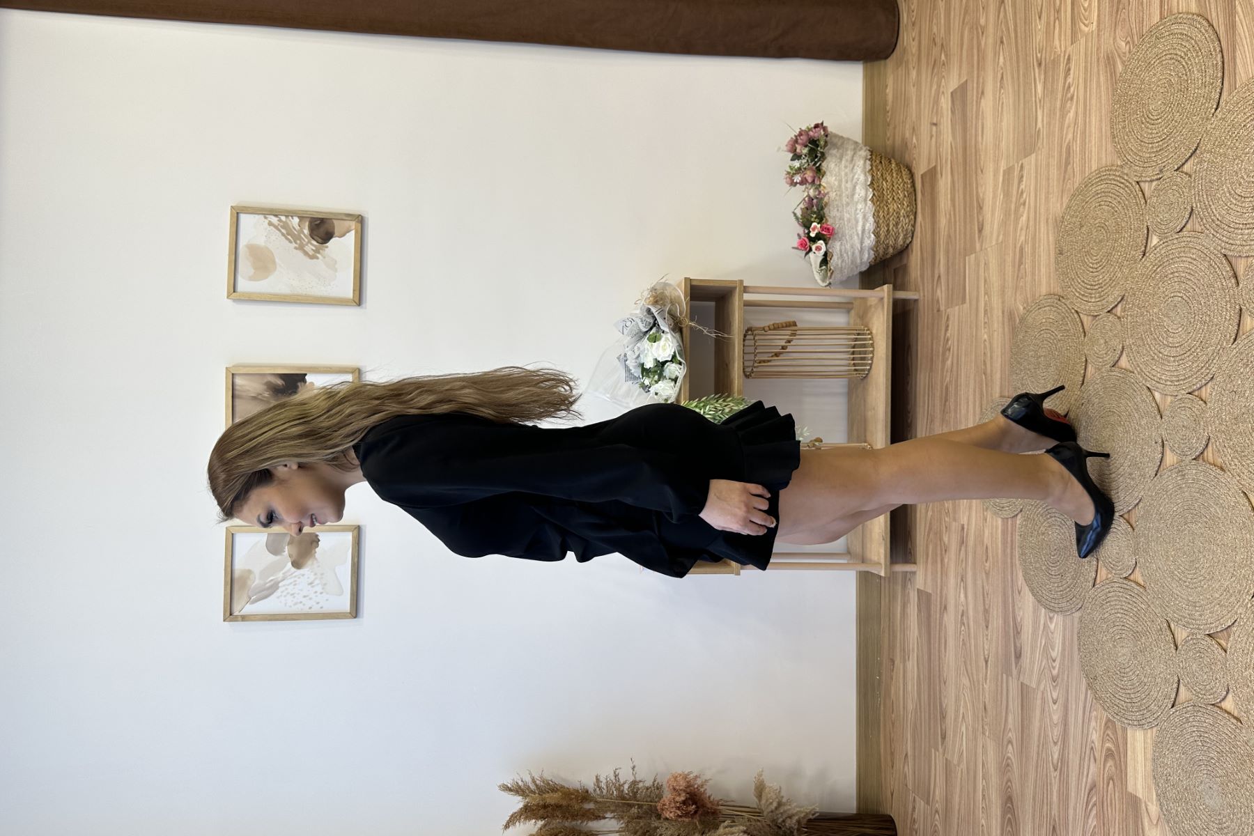 Eteği Volanlı Mini Krep Elbise