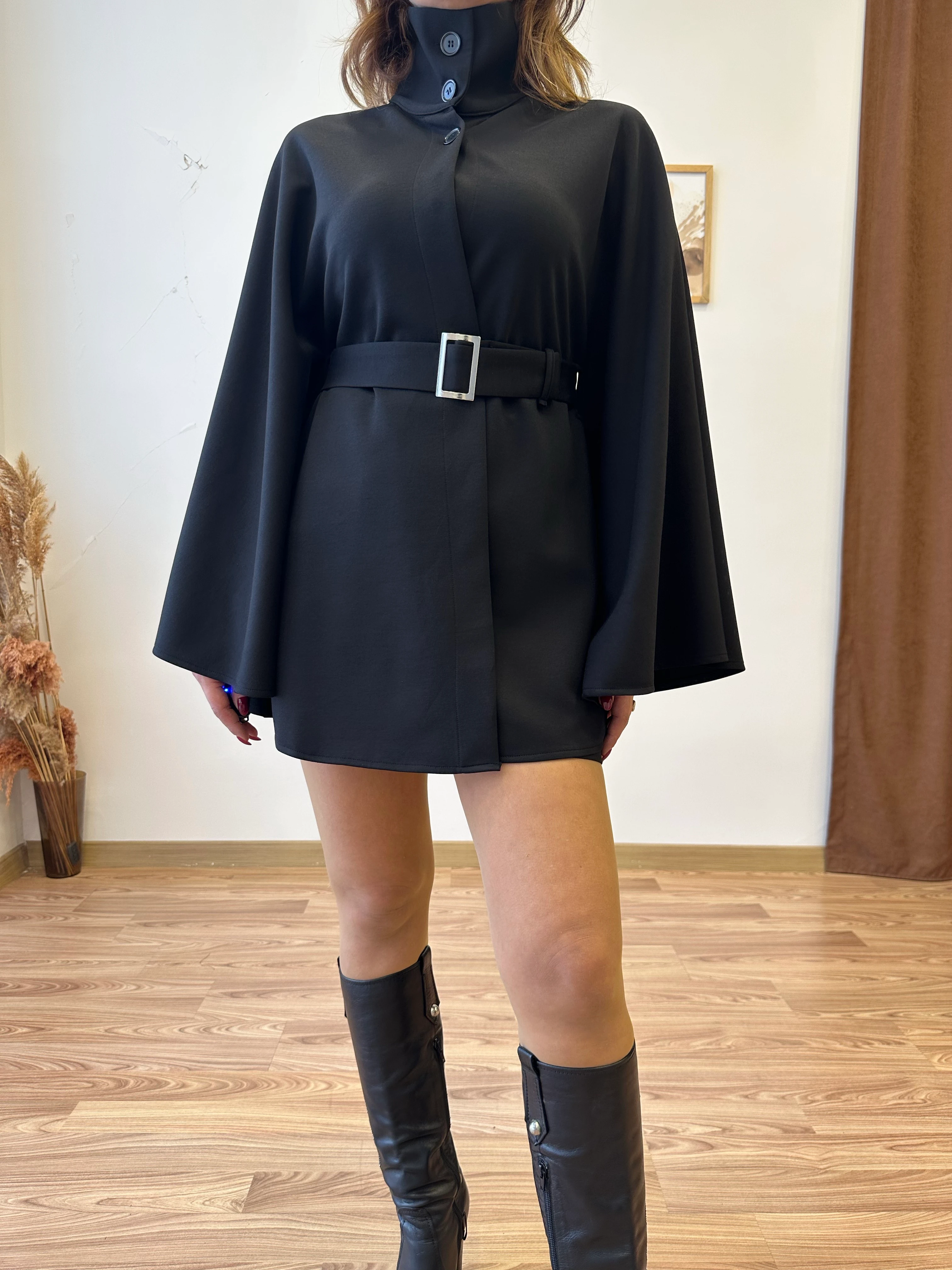 Kemerli Modal Pelerin Ceket